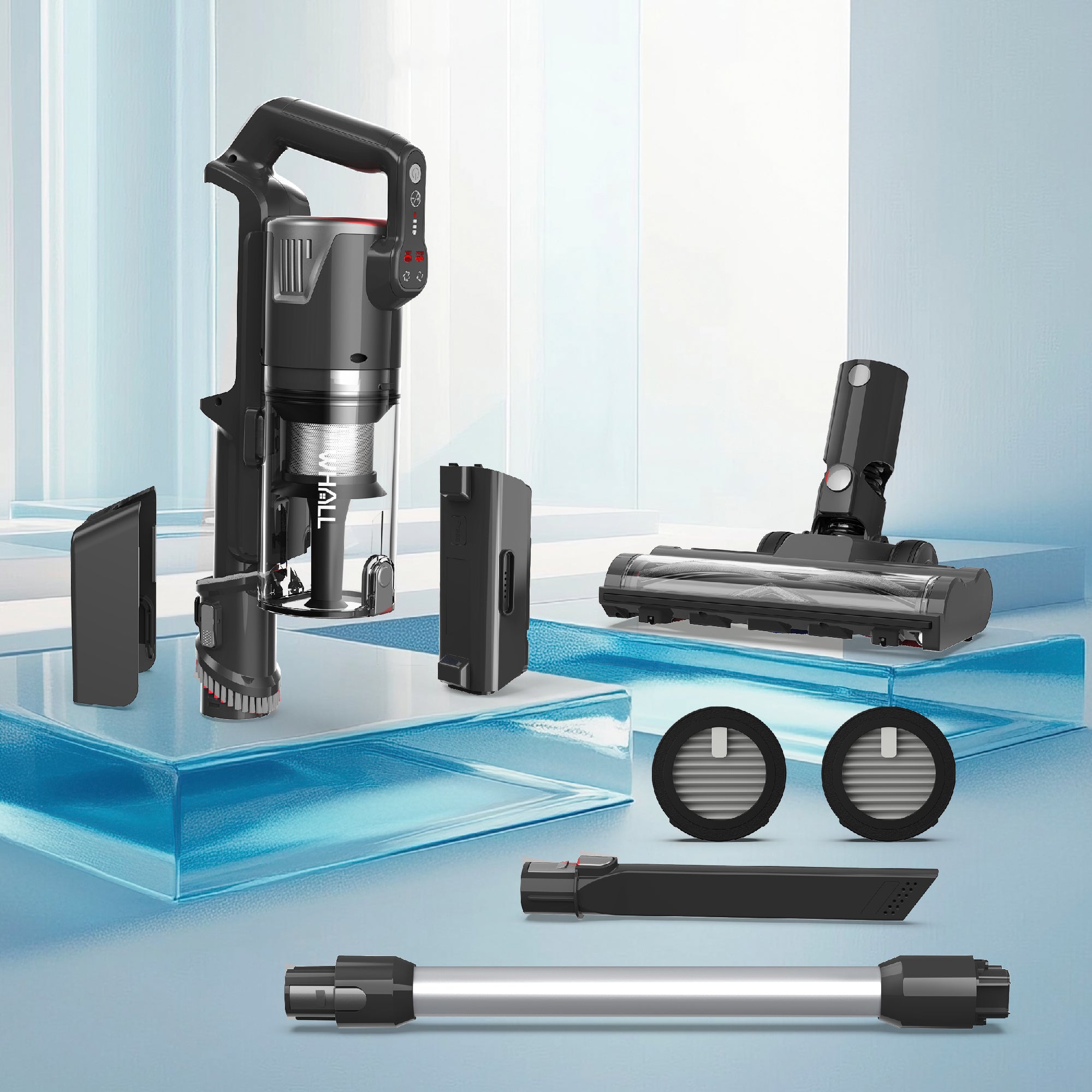 WHALL Cordless Stick Vacuum Cleaner, Strong Suction & Rechargeable, 45min Runtime for Home, Carpet & Floor Cleaning