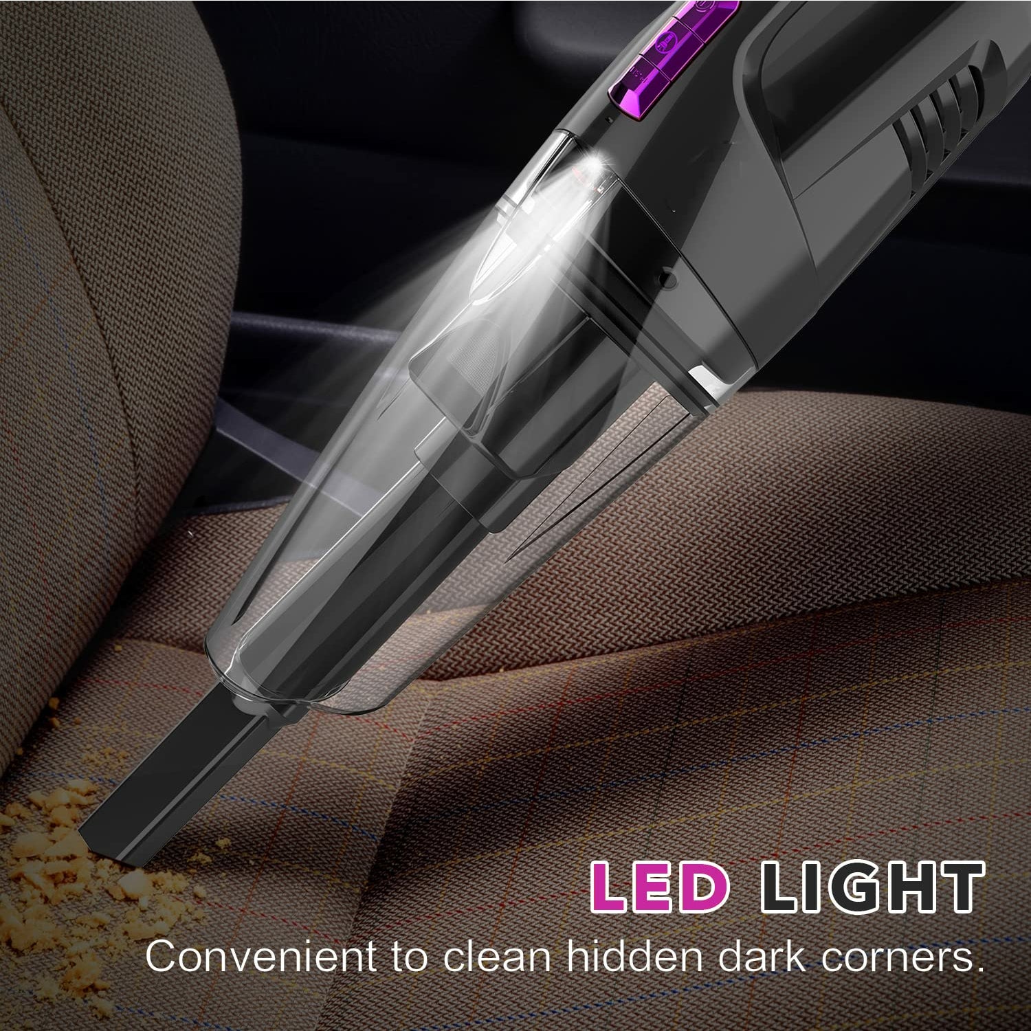 WHALL Cordless Handheld Vacuum, 8500PA Strong Suction, Wet/Dry Use for Car & Home, Lightweight with LED Light