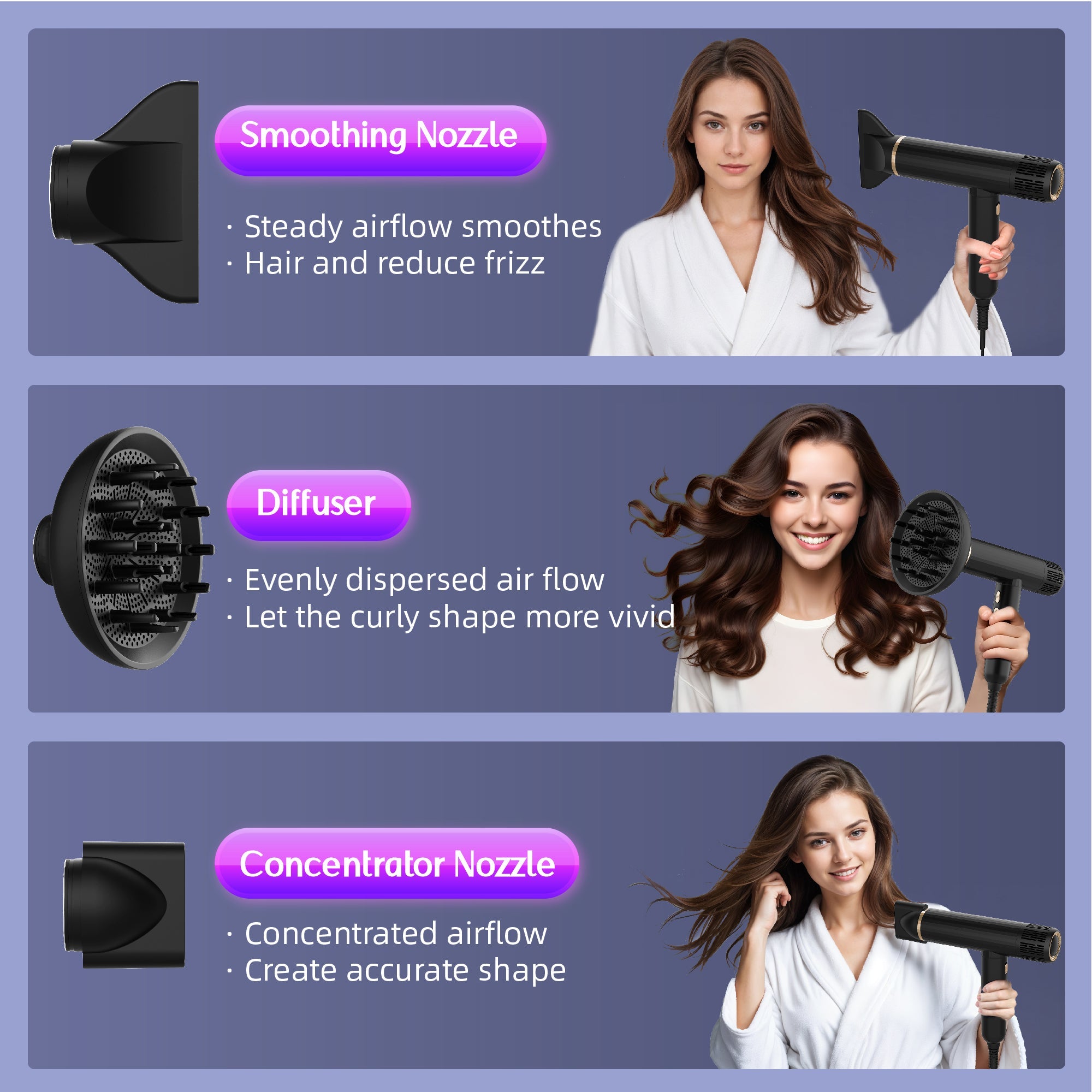 Nicebay Ionic Hair Dryer, Professional Blow Dryer with 3 Attachments, 110000RPM High-Speed