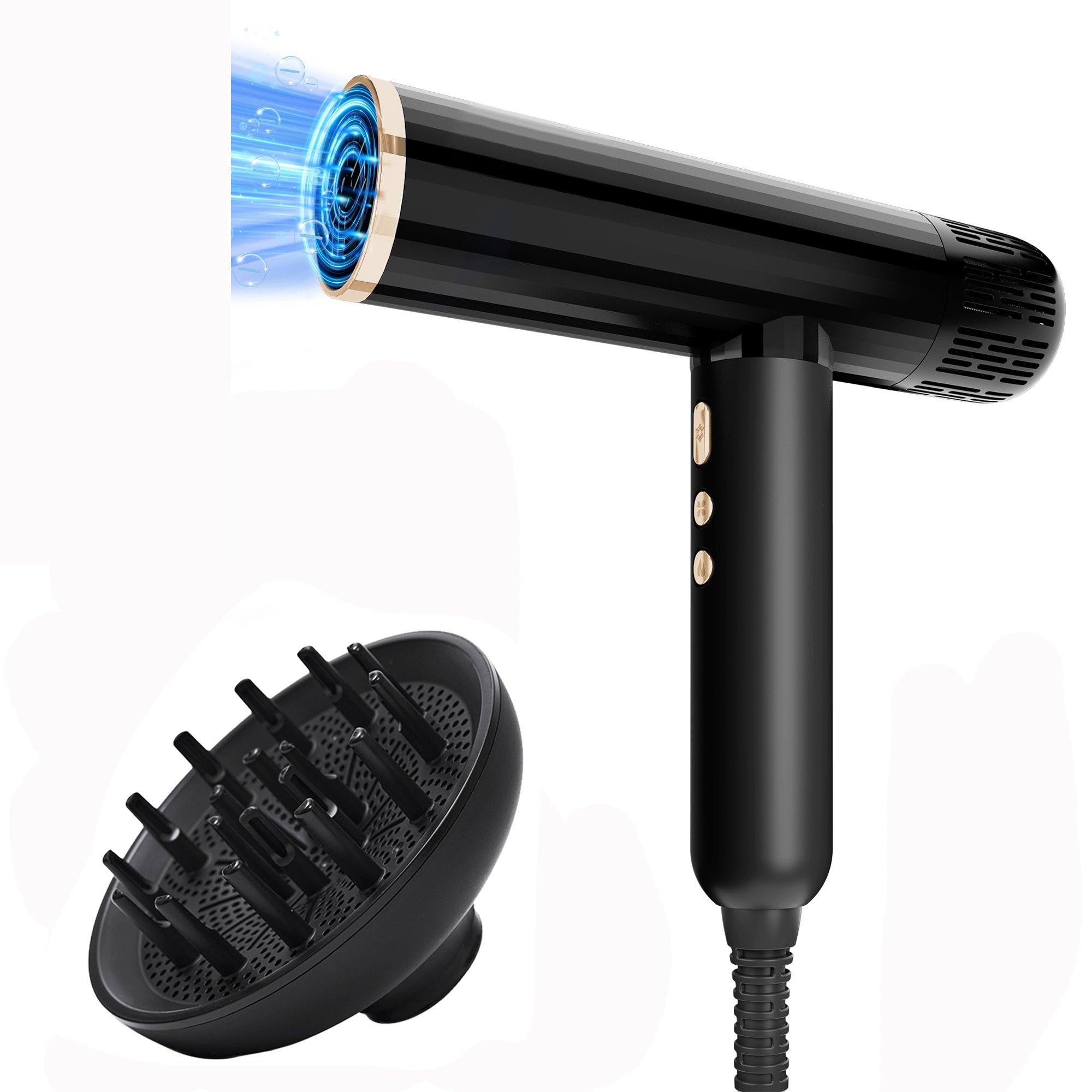 Nicebay Ionic Hair Dryer, Fast Drying with 2 Speed,  Heat Setting, Cool Button, with Diffuser, Nozzle, Concentrator Comb for Curly & Straight