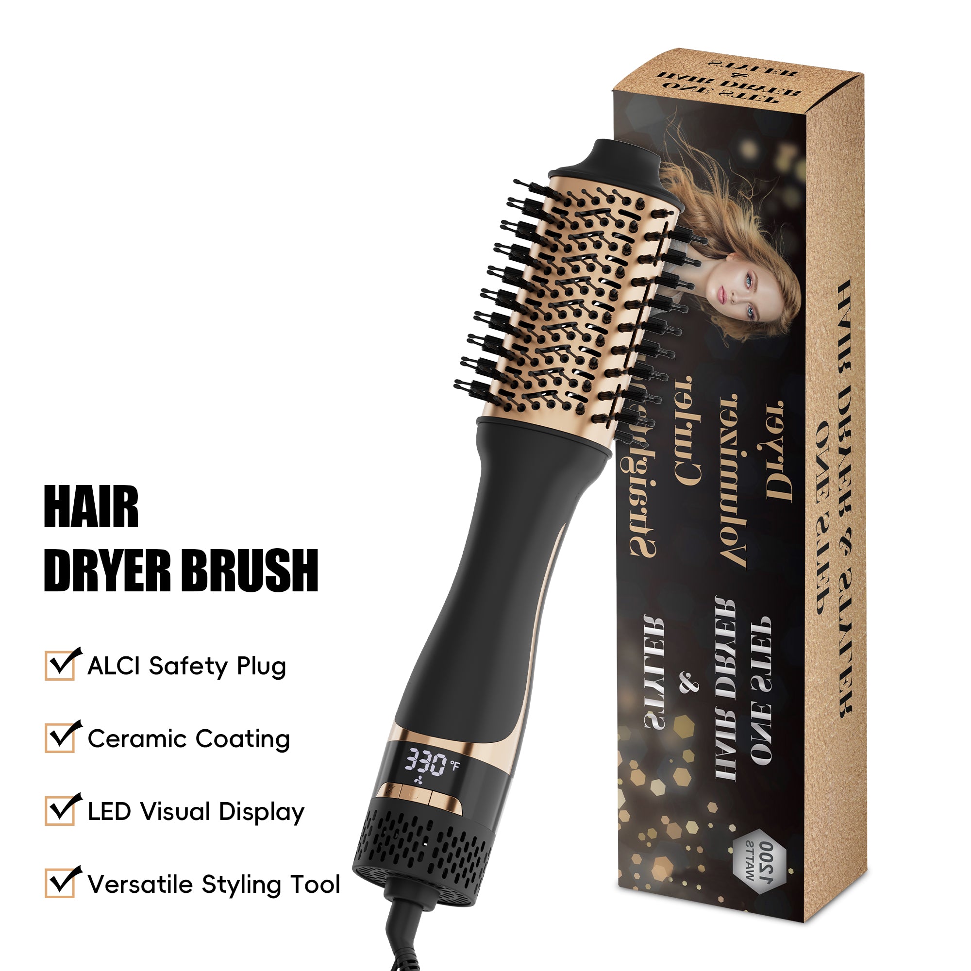 NICEBAY Hair Dryer Brush, Blow Dryer Brush with Display Screen, One Step Hot Air Brush for Hair Drying, Straightening and Volumizing