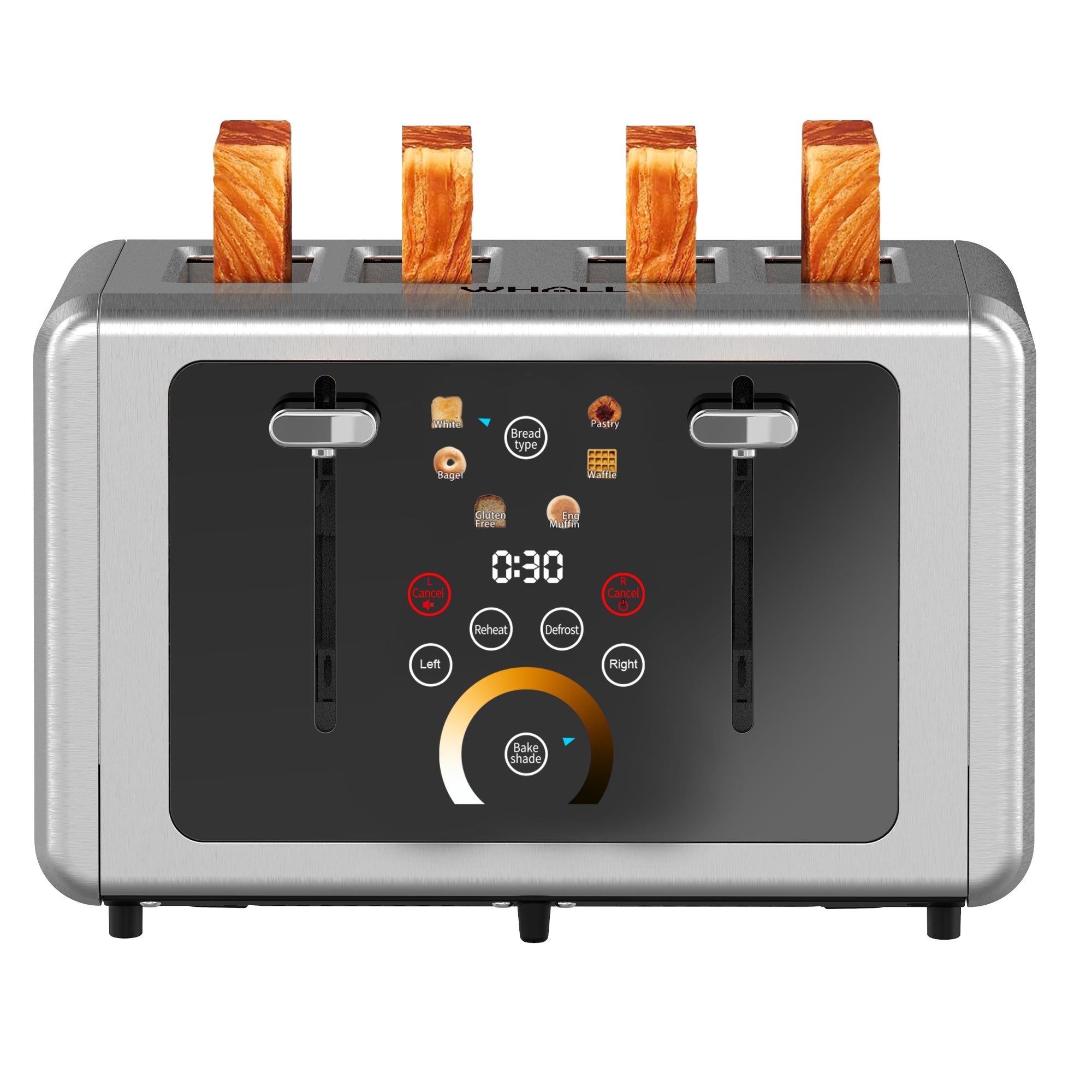 WHALL Touchscreen Toaster 4 Slice - Stainless Steel, 6 Shade Settings, 1.5 Wide Slots