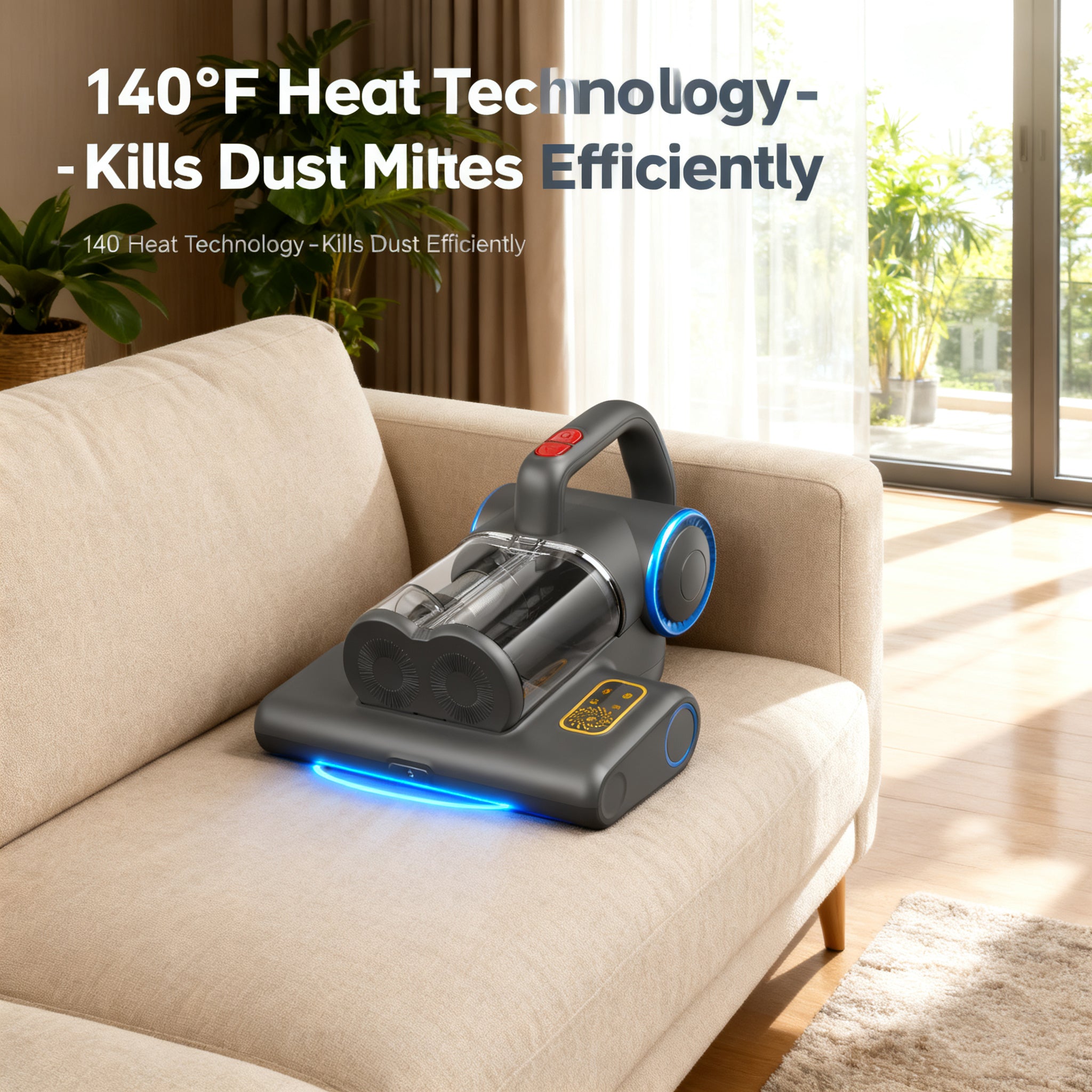WHALL 500W Corded Bed Vacuum, Powerful 16Kpa with 253.7nm UV-C Lamp, 140°F Heat & HEPA, Ultrasonic Handheld for Bed/Sofa/Crib