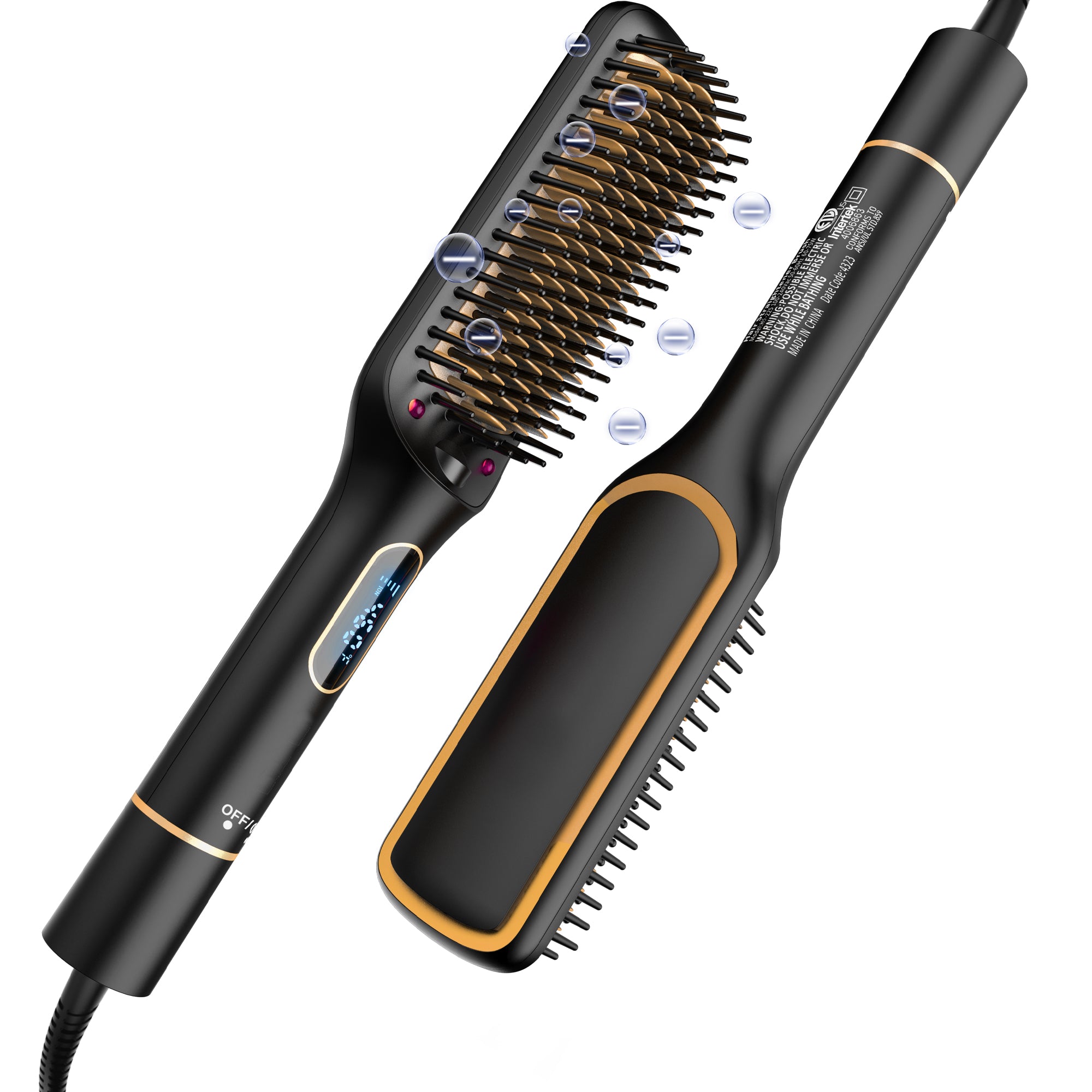 NICEBAY Hair Straightener Brush, Ionic Straightening Brush with Anti-Scald Feature, Auto Temperature Lock