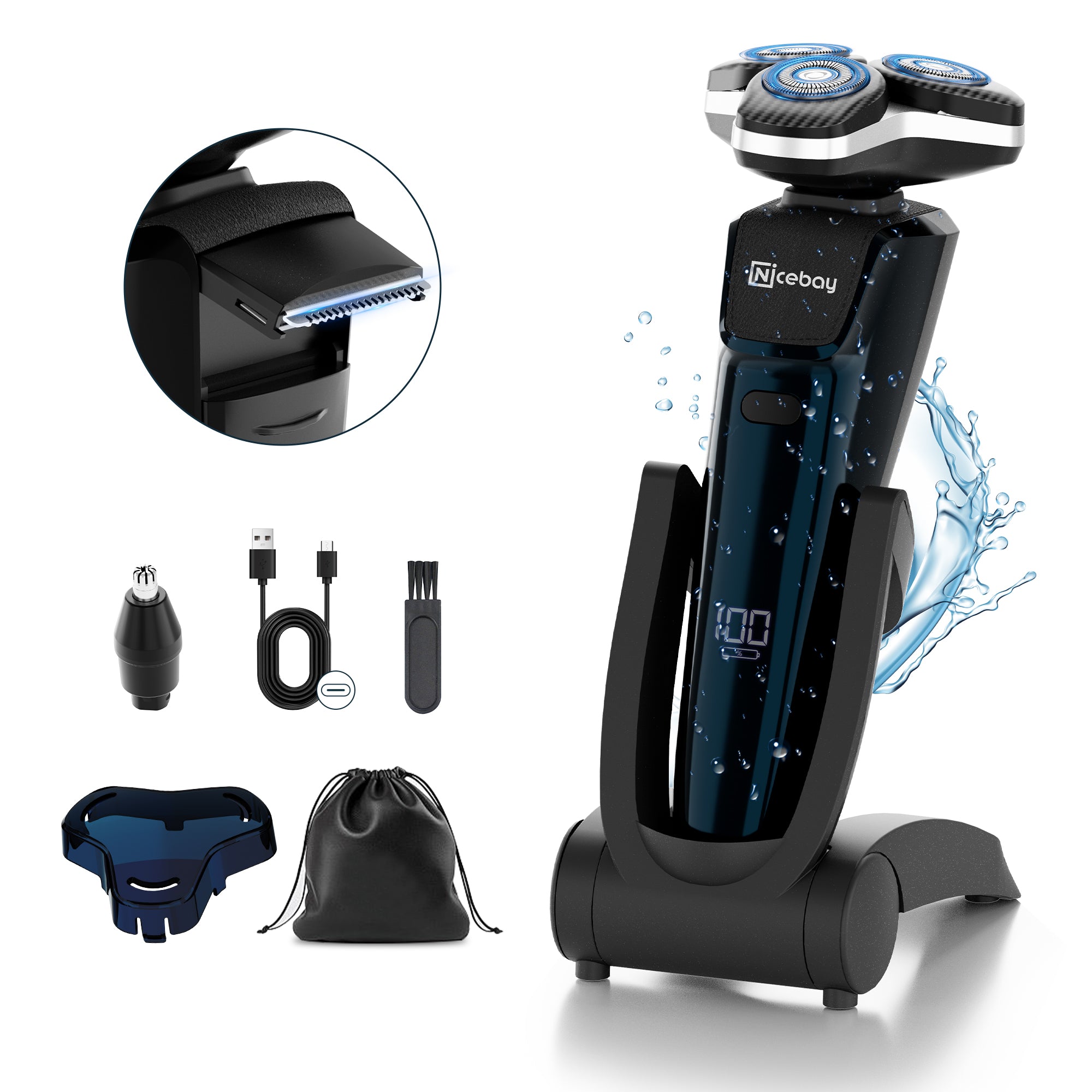 NICEBAY Electric shaver for men, Electric razor with nose hair trimmer