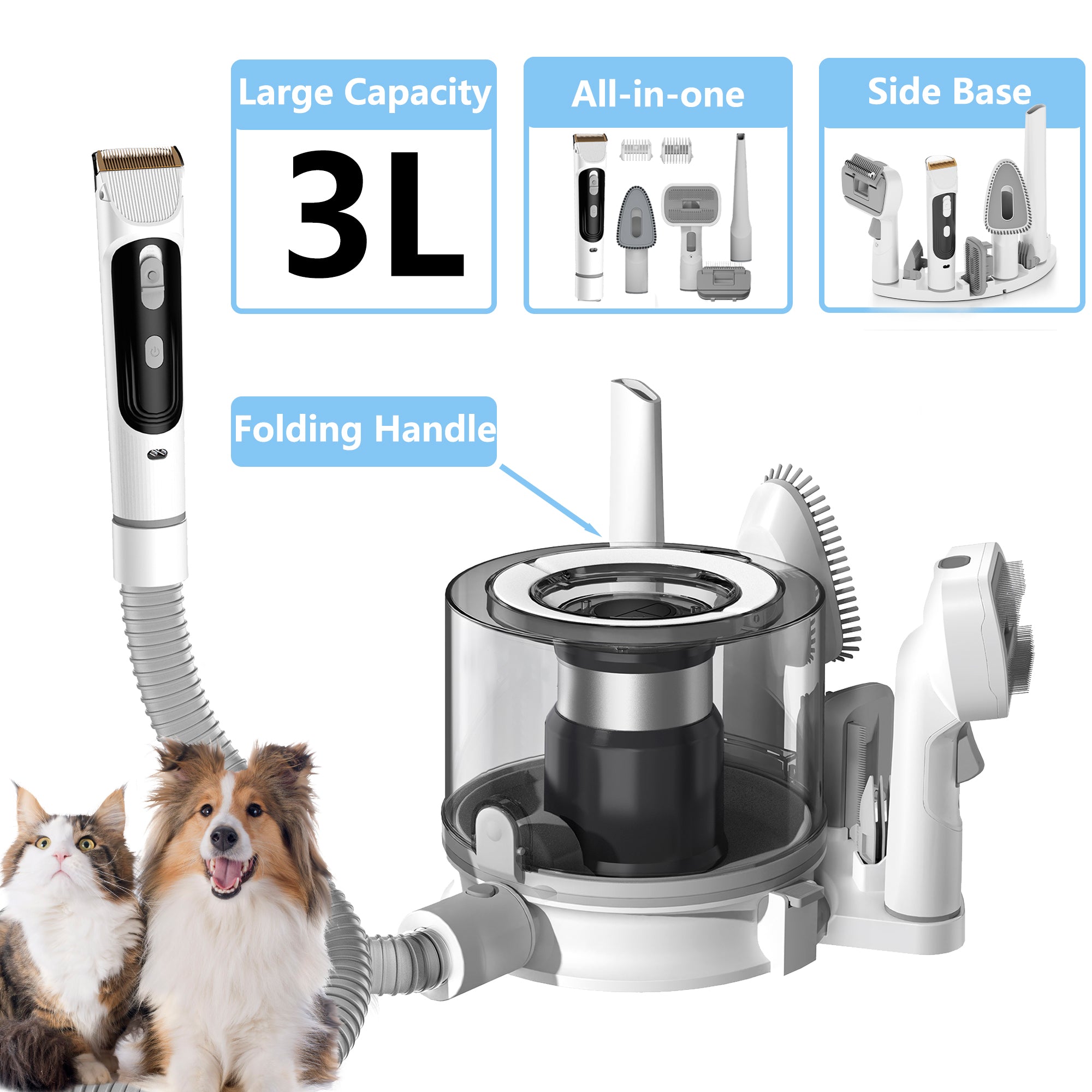 NICEBAY Pet Grooming Vacuum, 5 in 1 Kits Dog Hair Vacuum with 3 Modes, 3L Large Dustbin, Low Noise