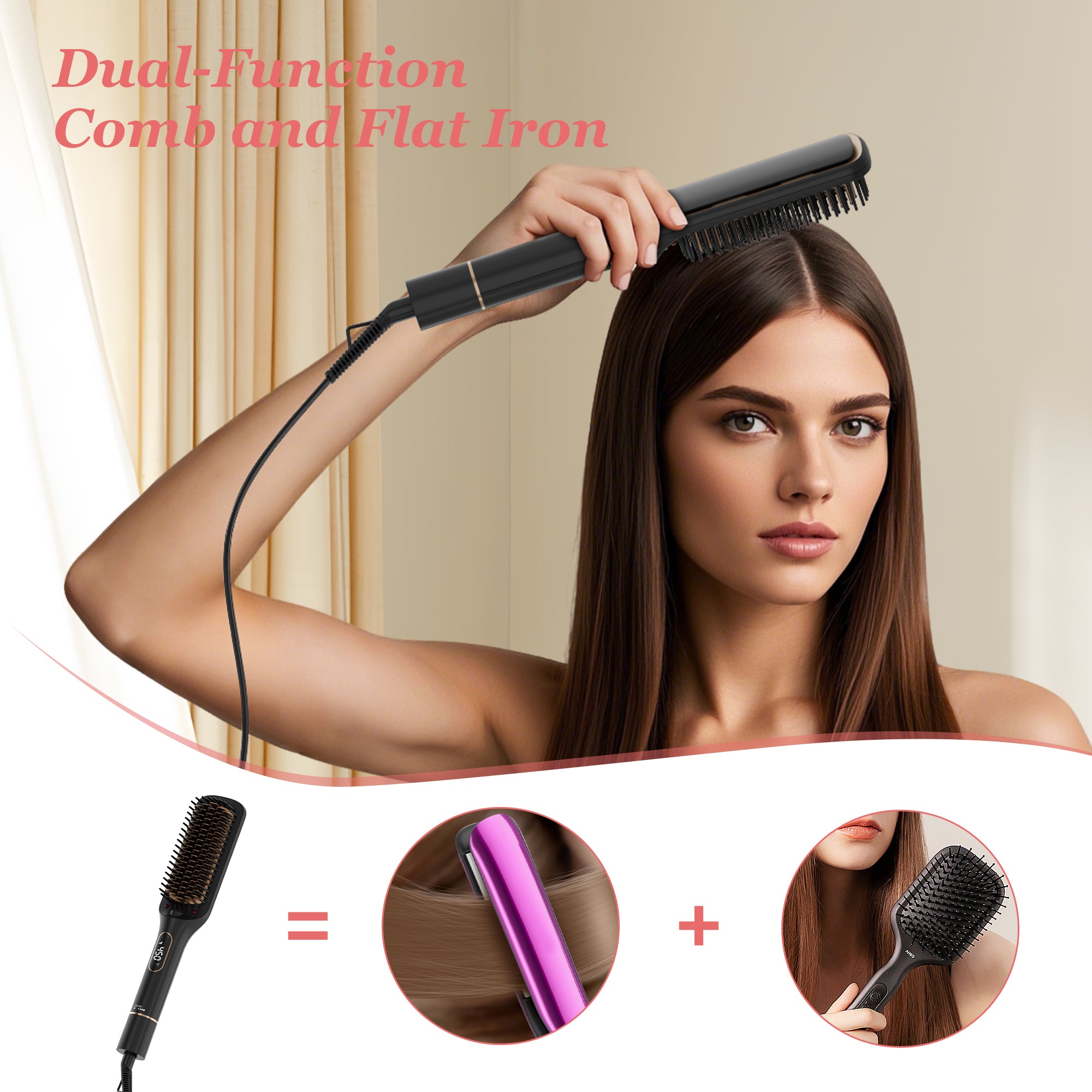 Nicebay Hair Straightener Brush Travel, 6 Temperature Options Hair Straightening Brush, Rotatable Switch  Straightener Brush