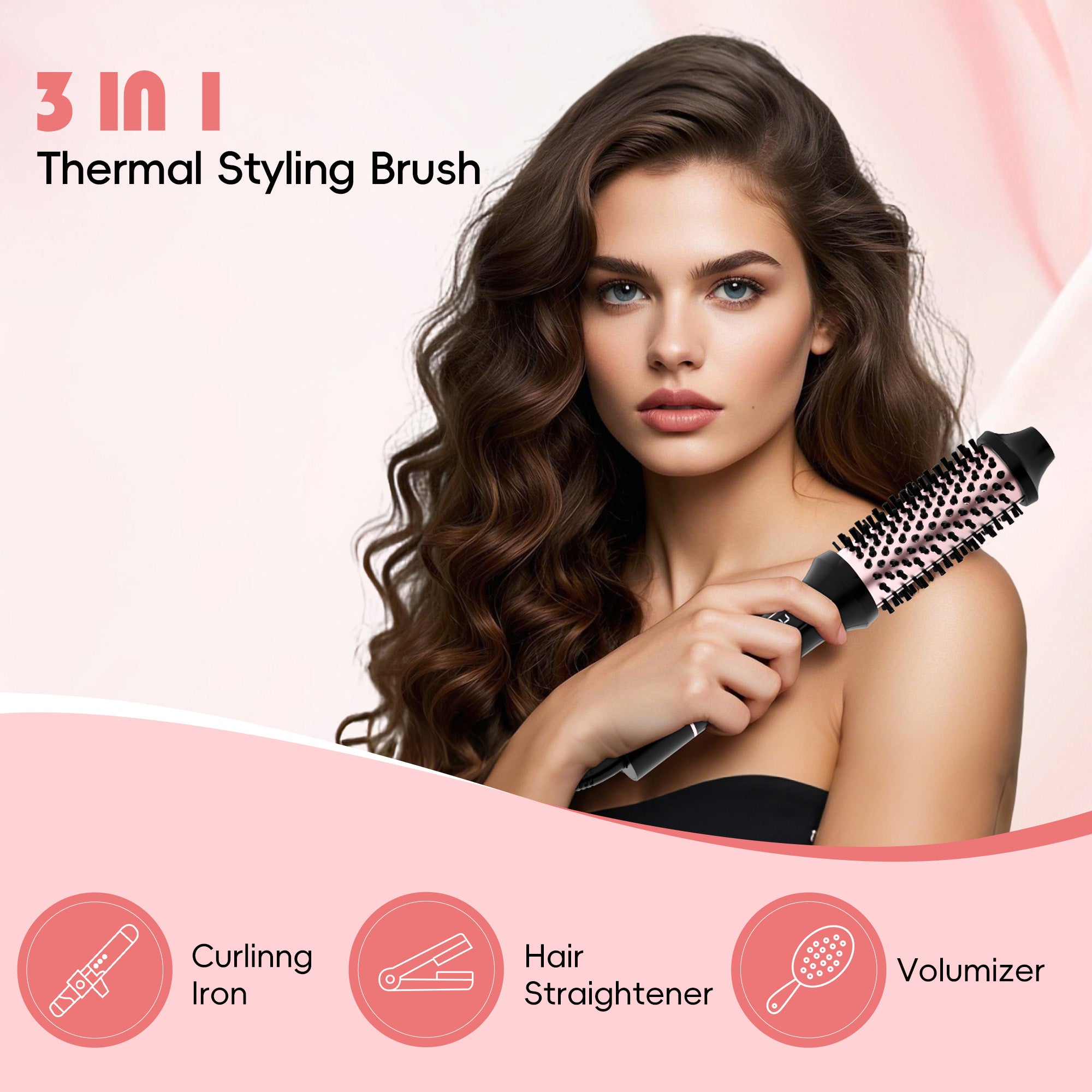 NICEBAY Heated Round Brush, Thermal Styling Brush, Thermal Brush, Electric Curling Brush With 6 Temp Settings