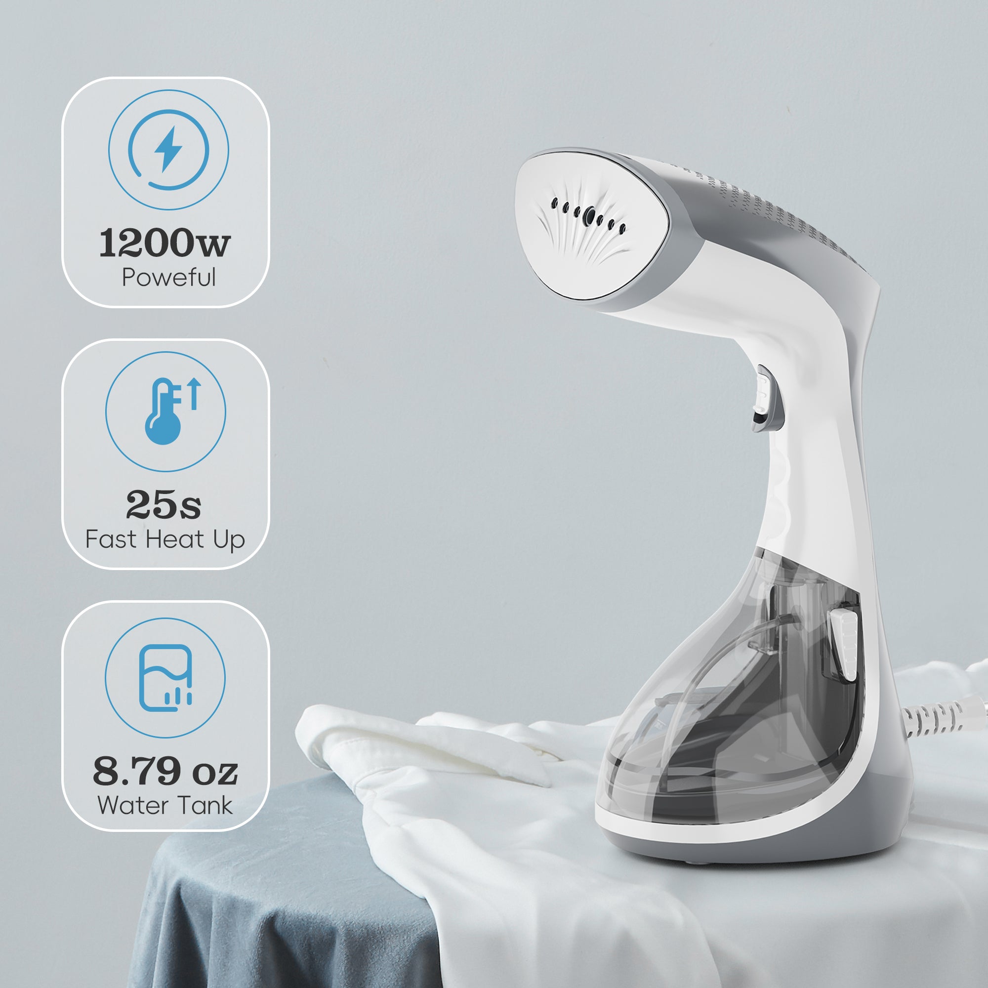 WHALL Handheld Steamer, Steam/Dry Iron 2-in-1, 1200W Fast Heat Wrinkle Remover, Portable with Brush for Clothes/Travel