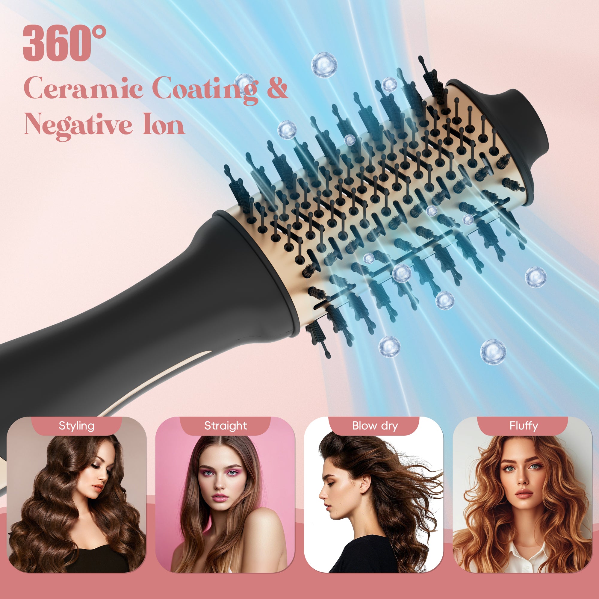 NICEBAY Hair Dryer Brush, Blow Dryer Brush with Display Screen, One Step Hot Air Brush for Hair Drying, Straightening and Volumizing