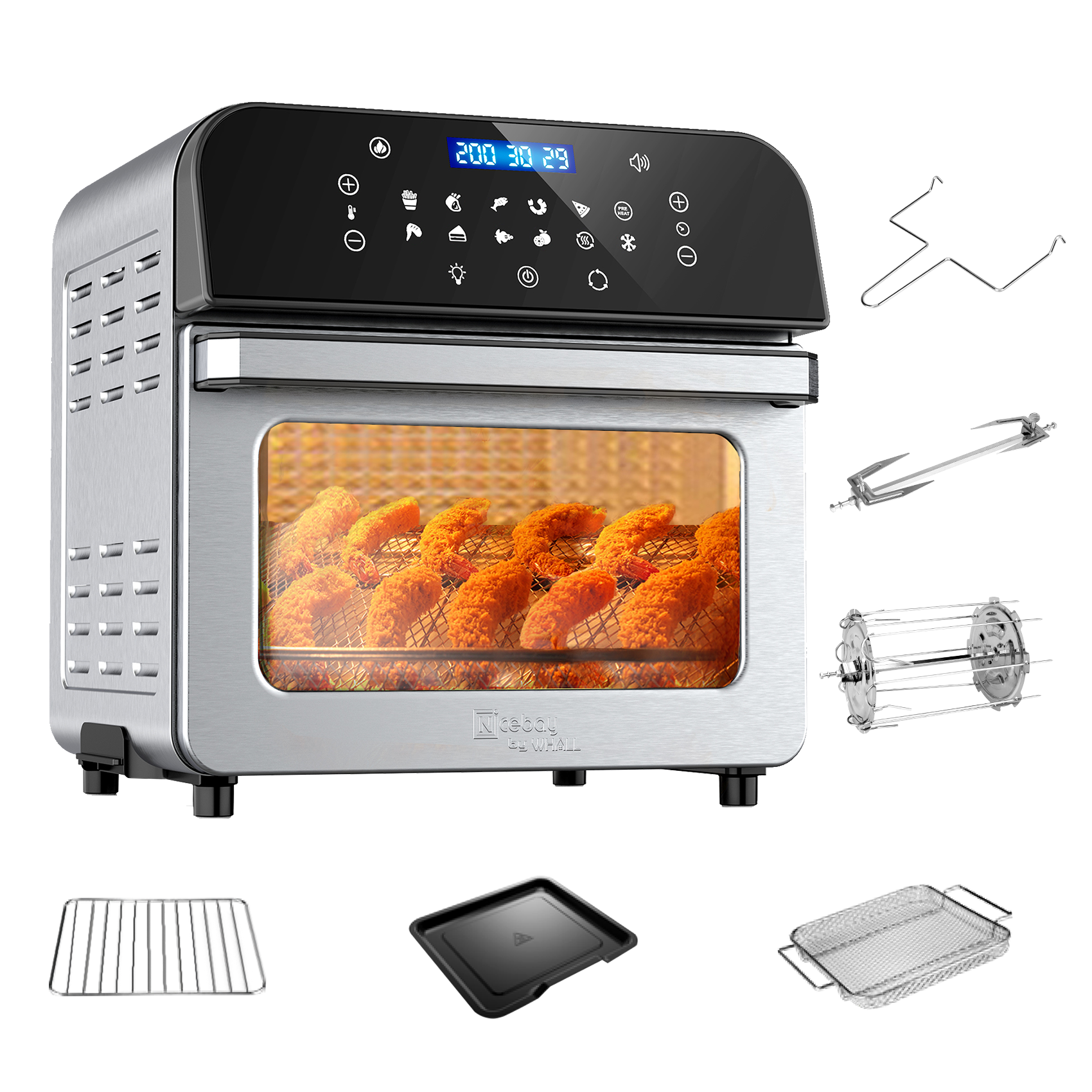 Whall 12L Touchscreen Air Fryer Toaster Oven, 12 Pre-set Menus, Clear Window, Less Oil 95%