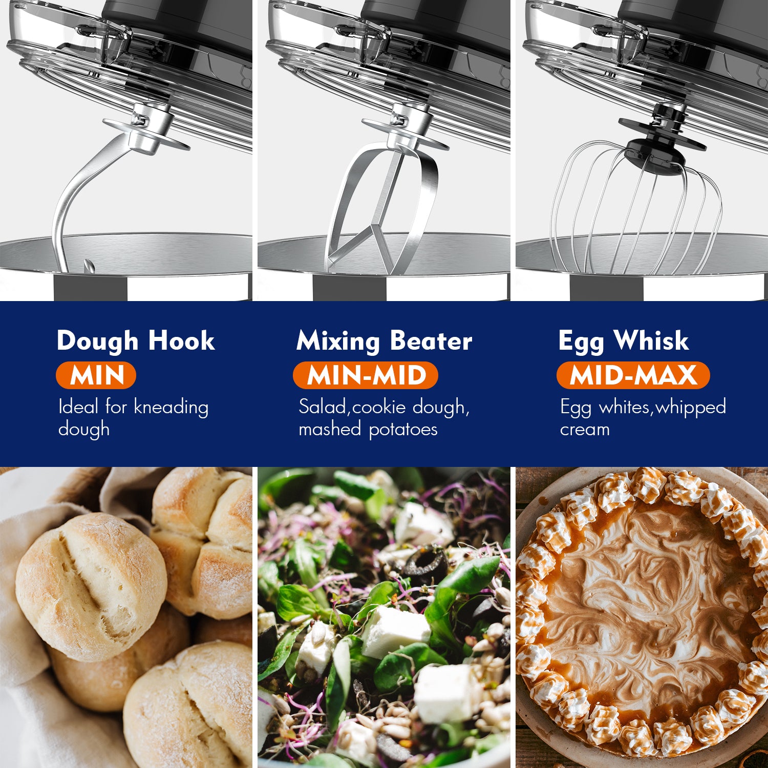 WHALL Stand Mixer,12-Speed Tilt-Head Electric Kitchen Mixer with Dough Hook/Wire Whip/Beater, Stainless Steel Bowl Black