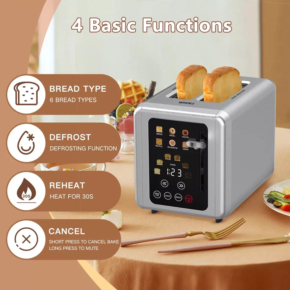 WHALL 2 Slice Toaster, Touchscreen Toasters 2 Slice Wide Slot, Stainless Steel Bread Toaster for Bagel & More, Smart Toaster Kitchen Deal