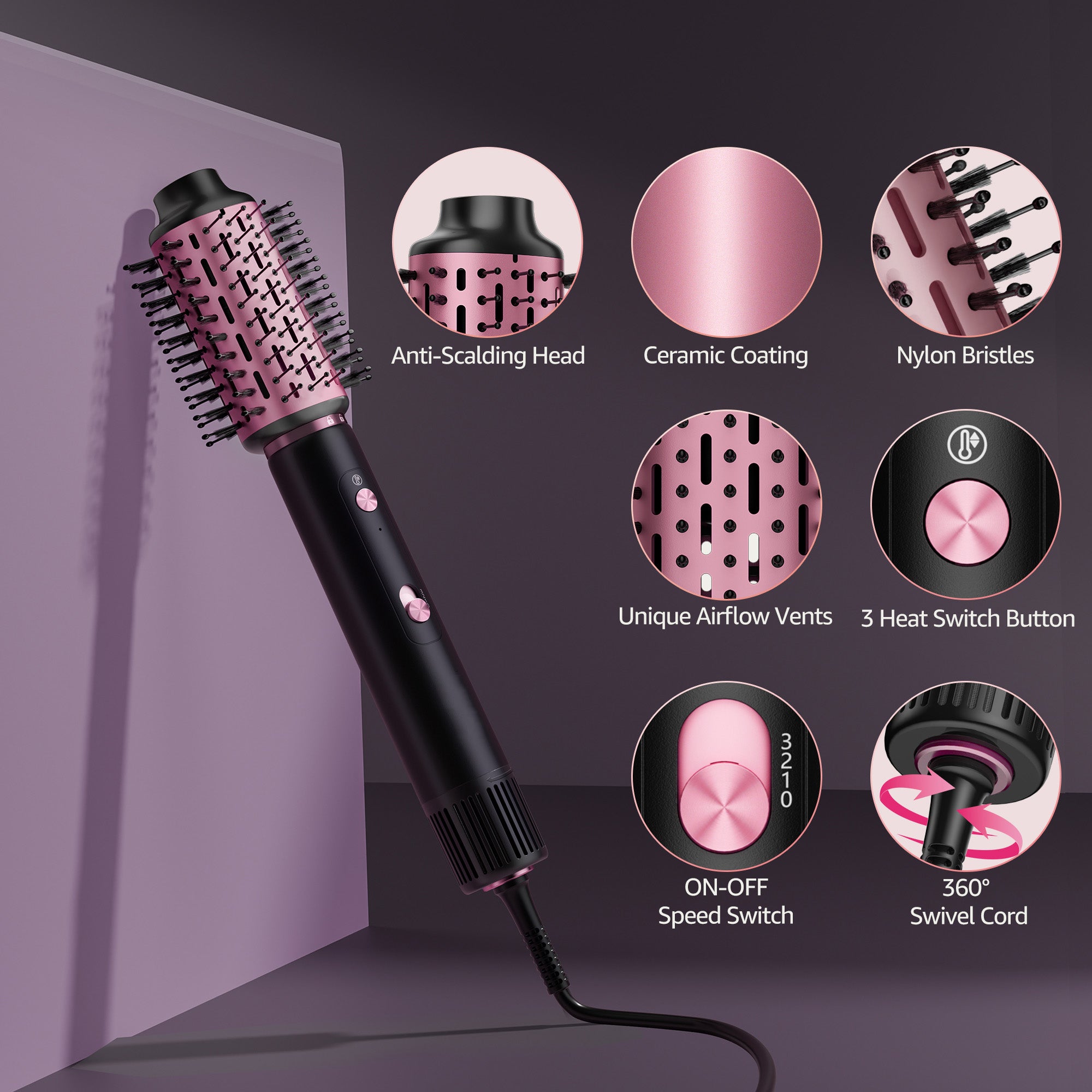 NICEBAY Hair Dryer Brush, Blow Dryer Brush with 110000RPM Brushless Motor, Fast Drying Curling Volumizing Straightening Styling