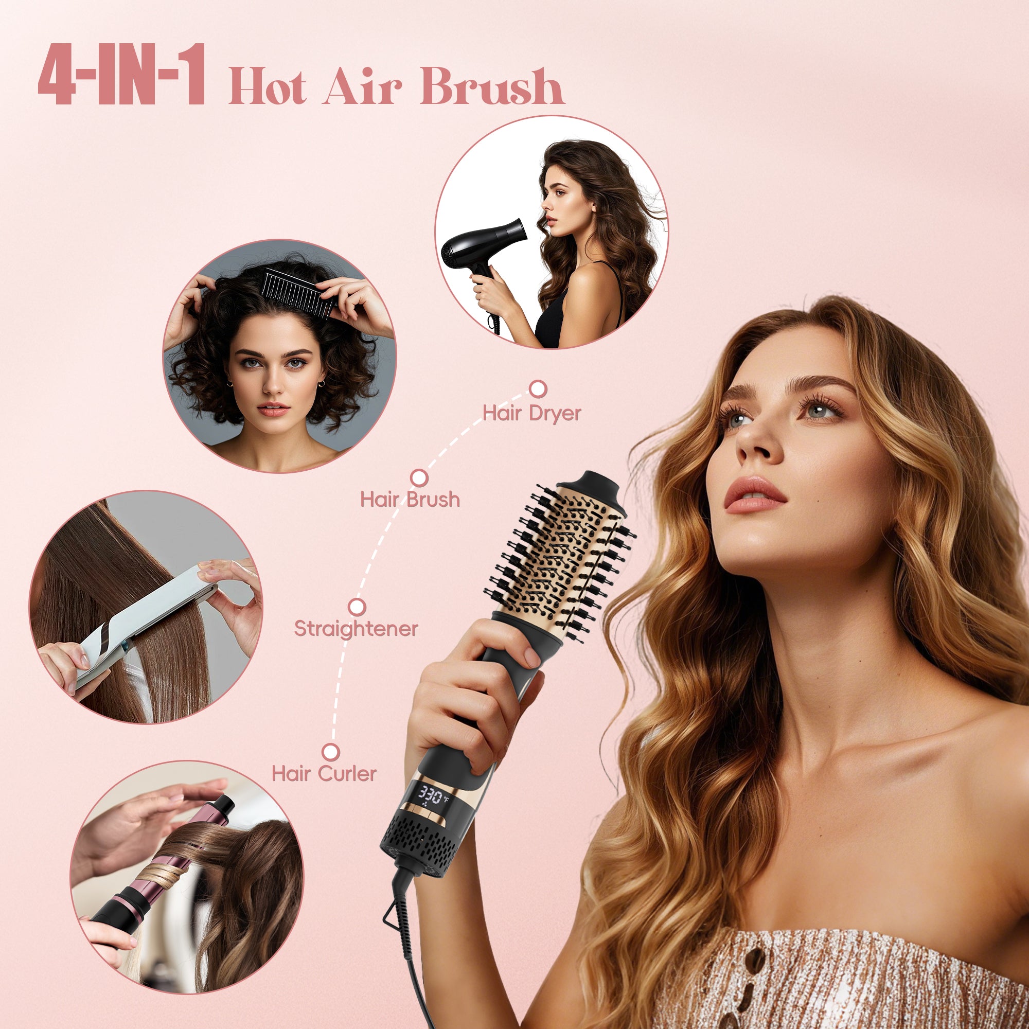 NICEBAY Hair Dryer Brush, Blow Dryer Brush with Display Screen, One Step Hot Air Brush for Hair Drying, Straightening and Volumizing