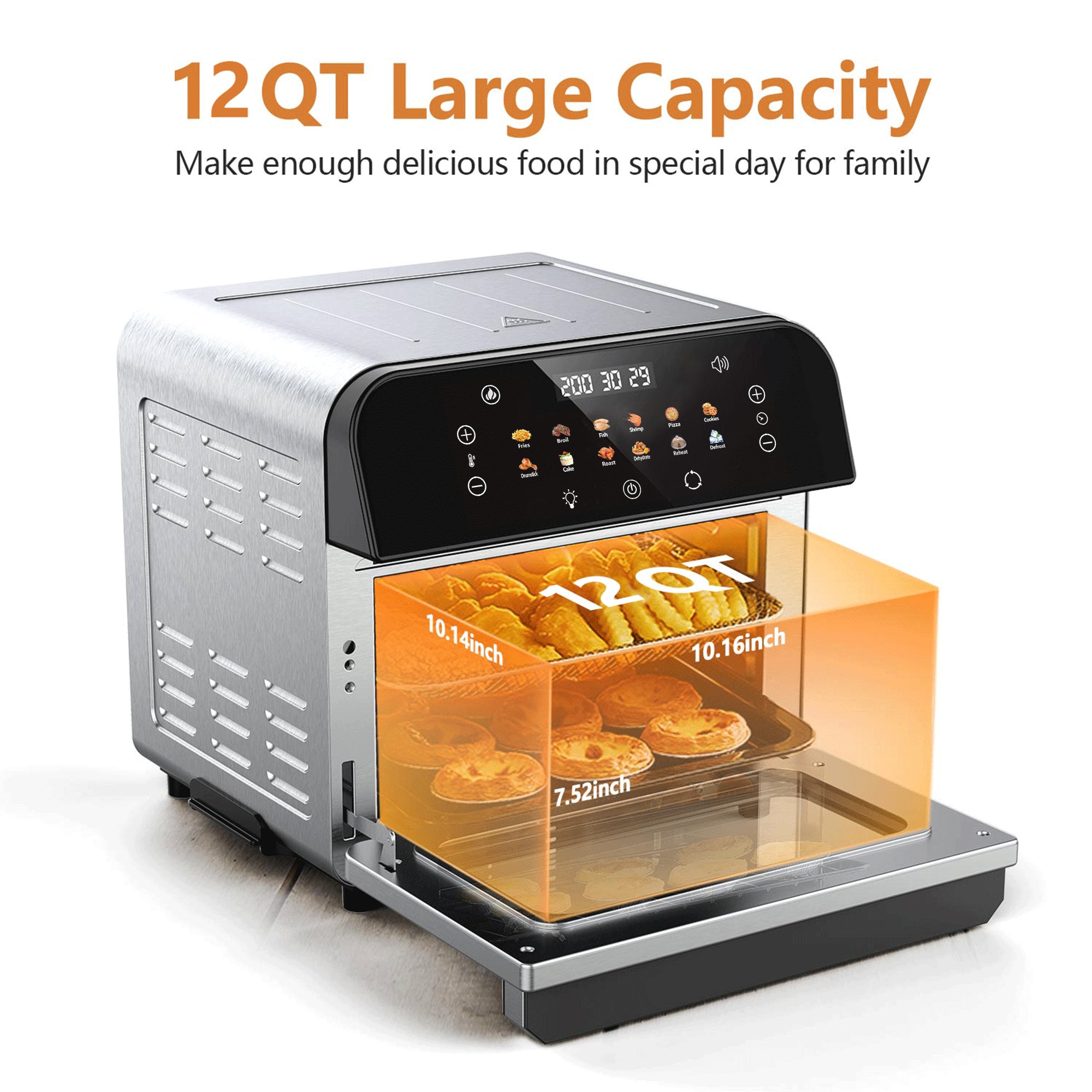 Whall 12L Touchscreen Air Fryer Toaster Oven, 12 Pre-set Menus, Clear Window, Less Oil 95%