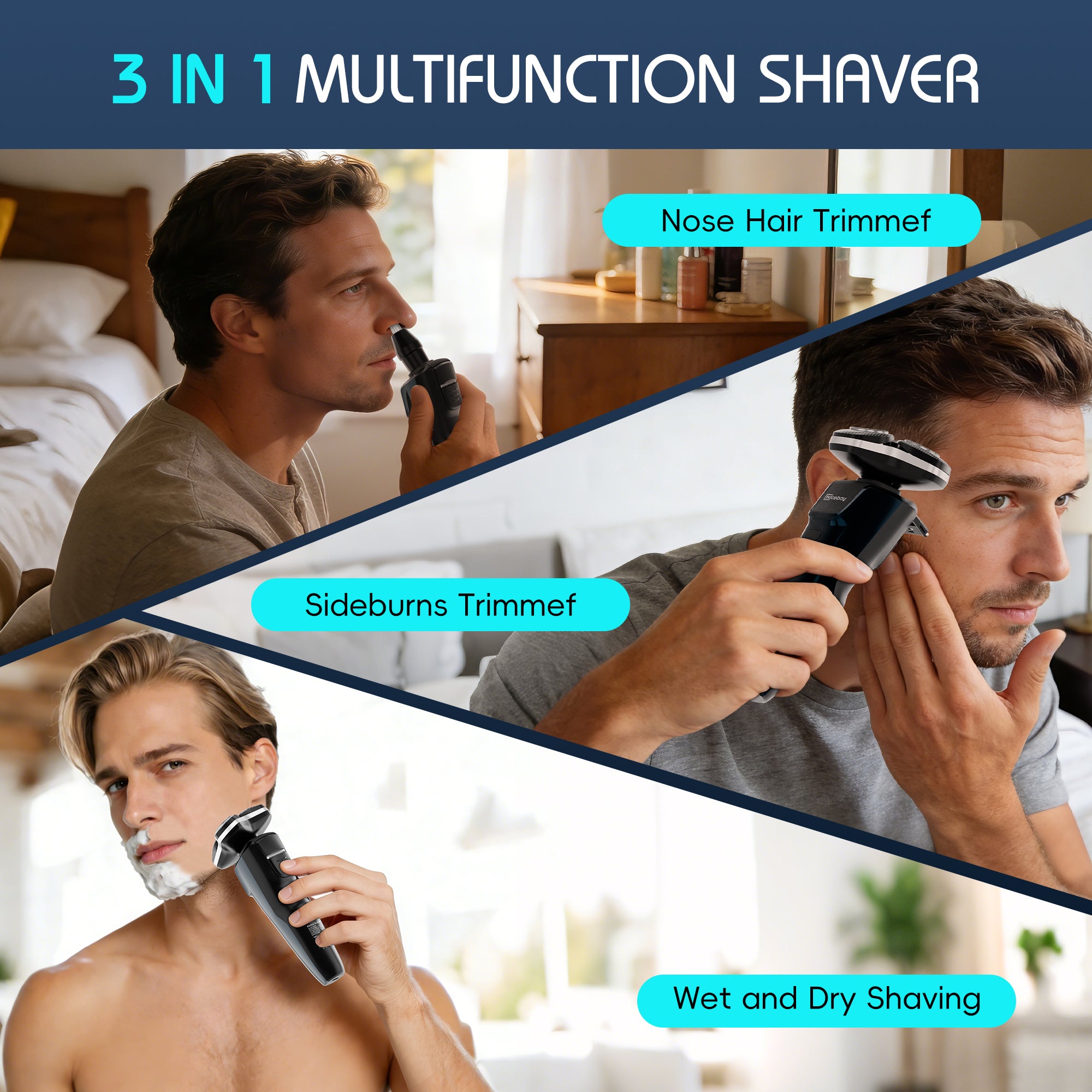 NICEBAY Electric shaver for men, Electric razor with nose hair trimmer