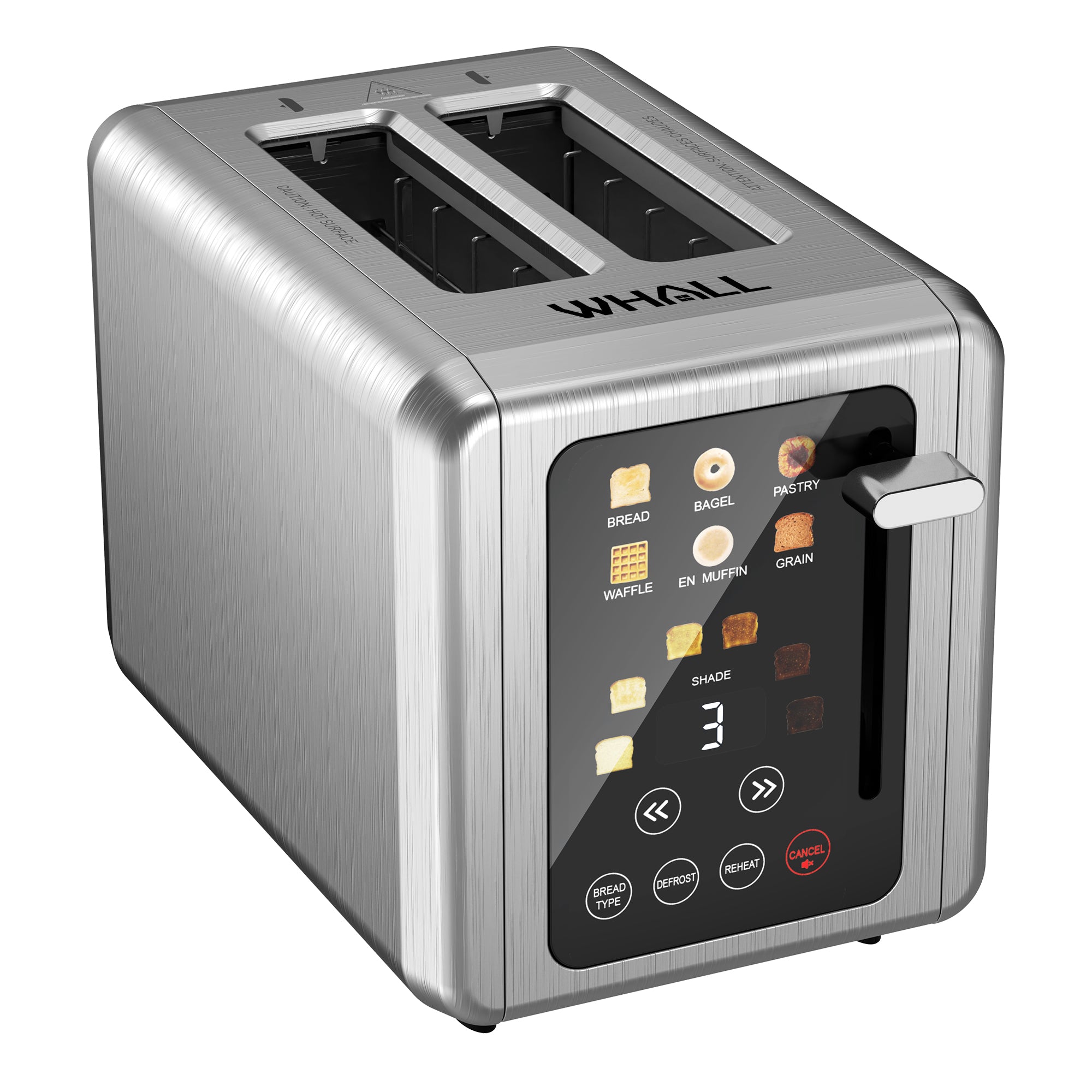 WHALL Touchscreen Toaster 2 Slice,  Stainless Steel, Warming Rack, 1.5 Wide Slots, 850W