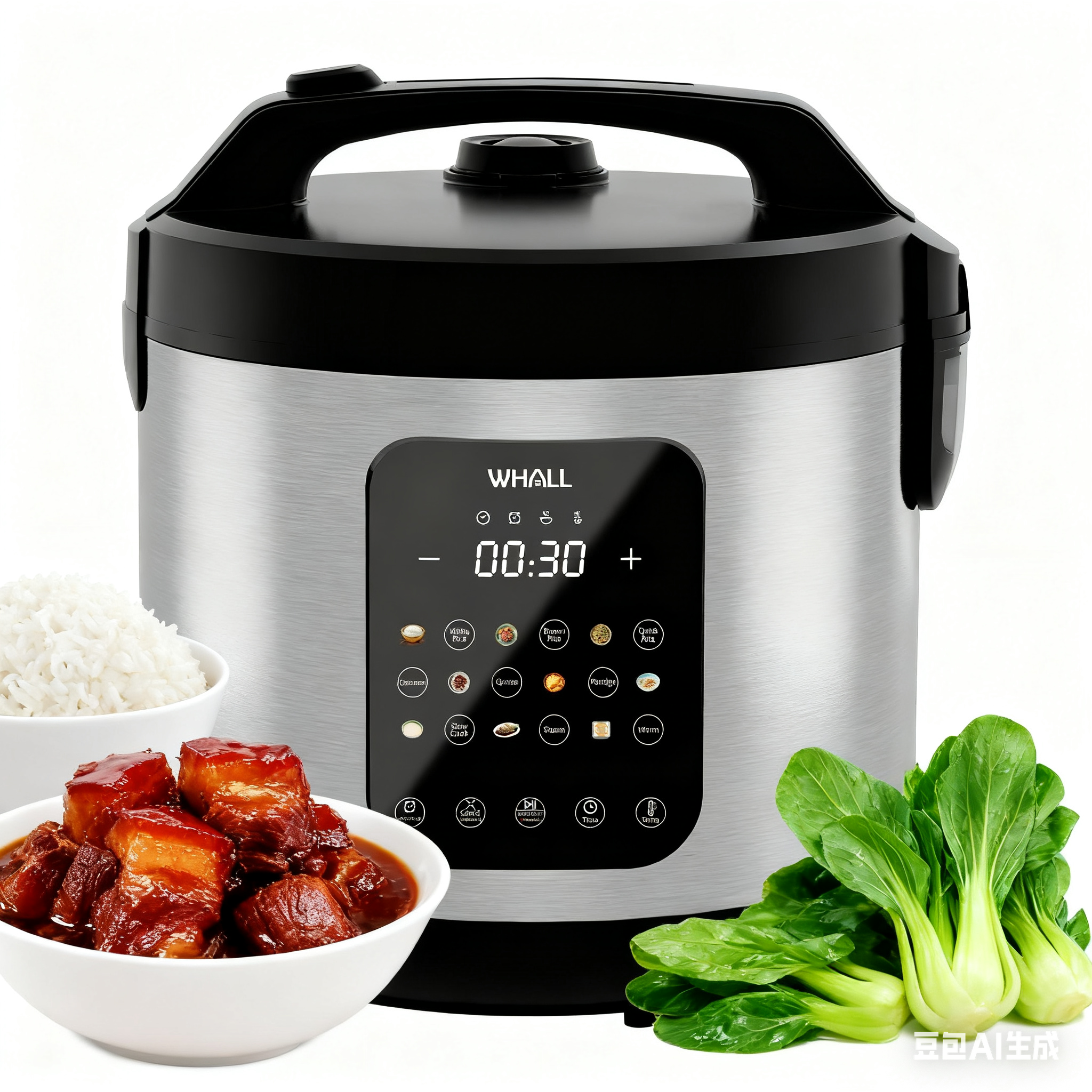 WHALL Rice Cooker – 10-Cup Uncooked / 20-Cup Cooked Capacity, Multi-Function Steamer, Slow Cooker, Oatmeal Setting, Auto Keep Warm Feature, 5 Qt, Stainless Steel
