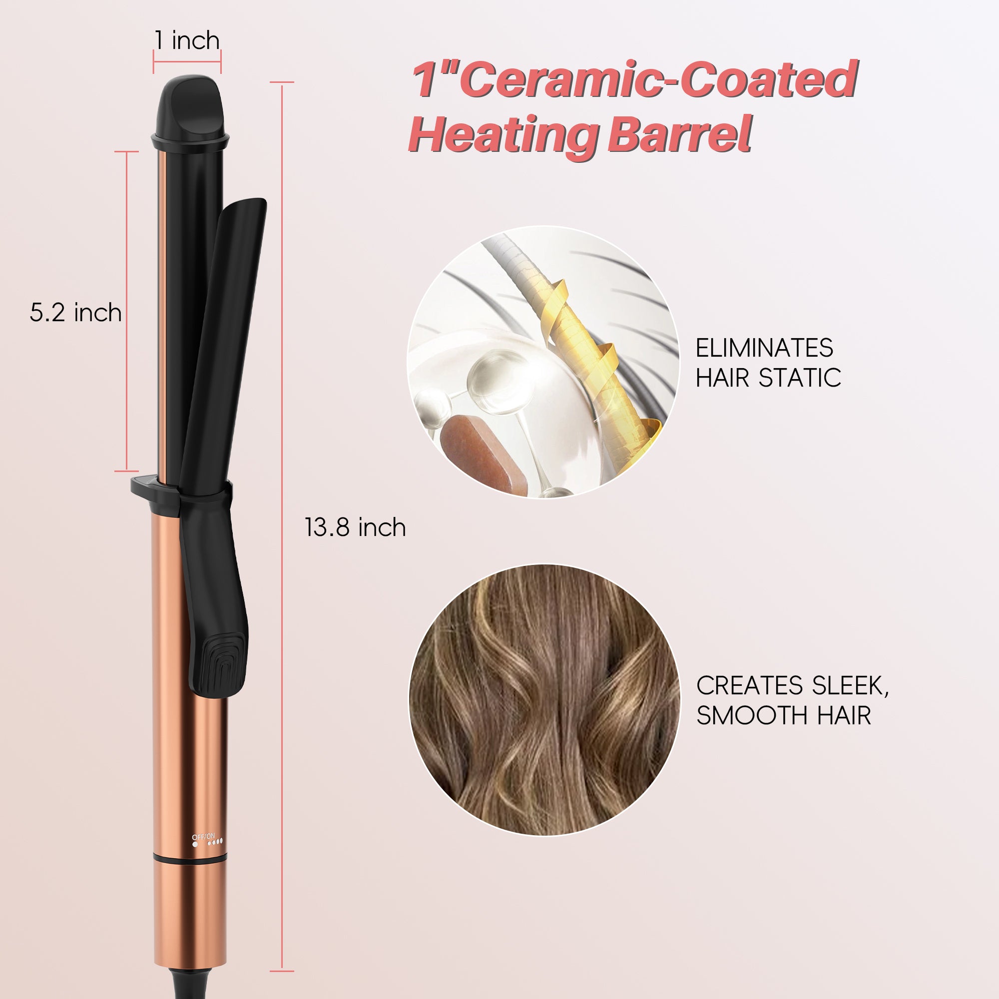 NICEBAY 1 Inch Ceramic Curling Iron Wand, 6 Temp Settings Up to 430F, Professional Curler for All Hair Types