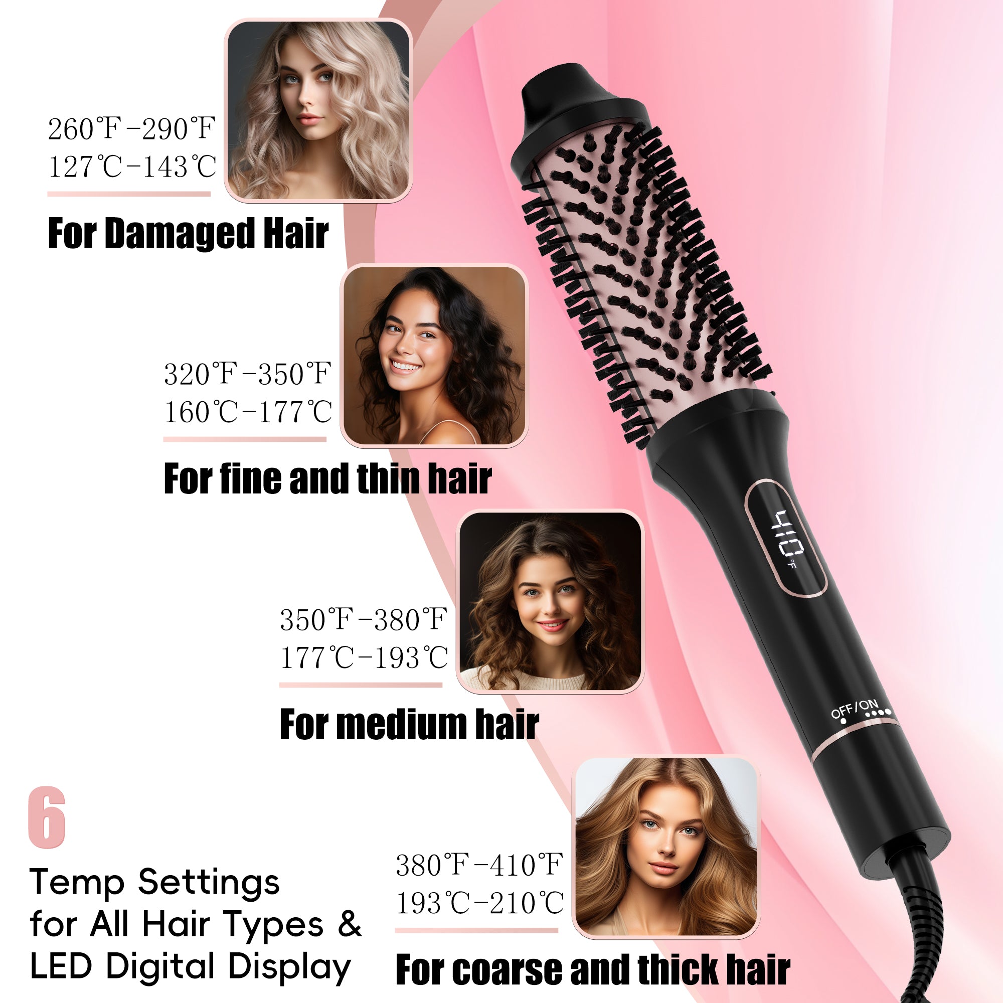 SKIMI Thermal Brush, Curling Iron, 1.5 inch Electric Curl Wand, Negative Ion Technology Reduce Hair Damage, Heated Round Brush, Travel and Home