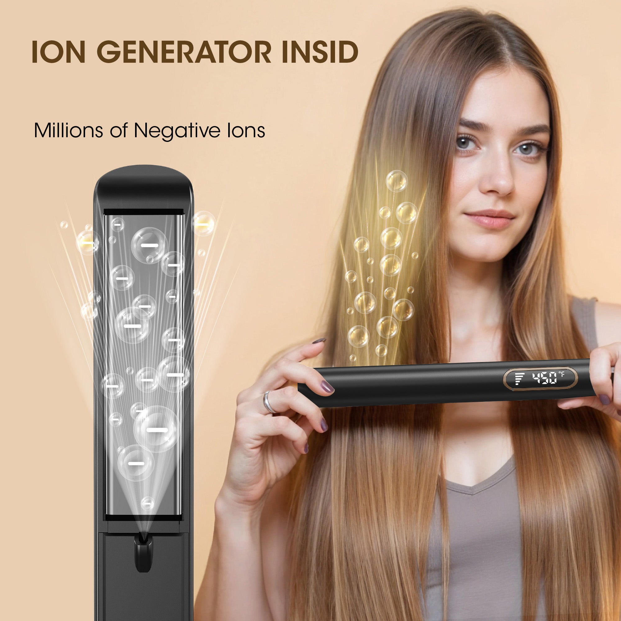 NICEBAY Hair Straightener Flat Iron, Titanium Hair Curler Iron, Fast Heating, 5 Temp Settings, Curling Iron for Hair Care