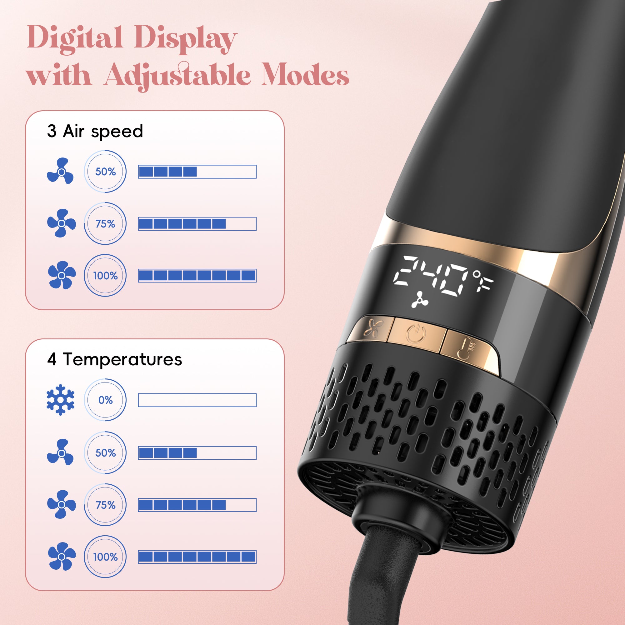 NICEBAY Hair Dryer Brush, Blow Dryer Brush with Display Screen, One Step Hot Air Brush for Hair Drying, Straightening and Volumizing