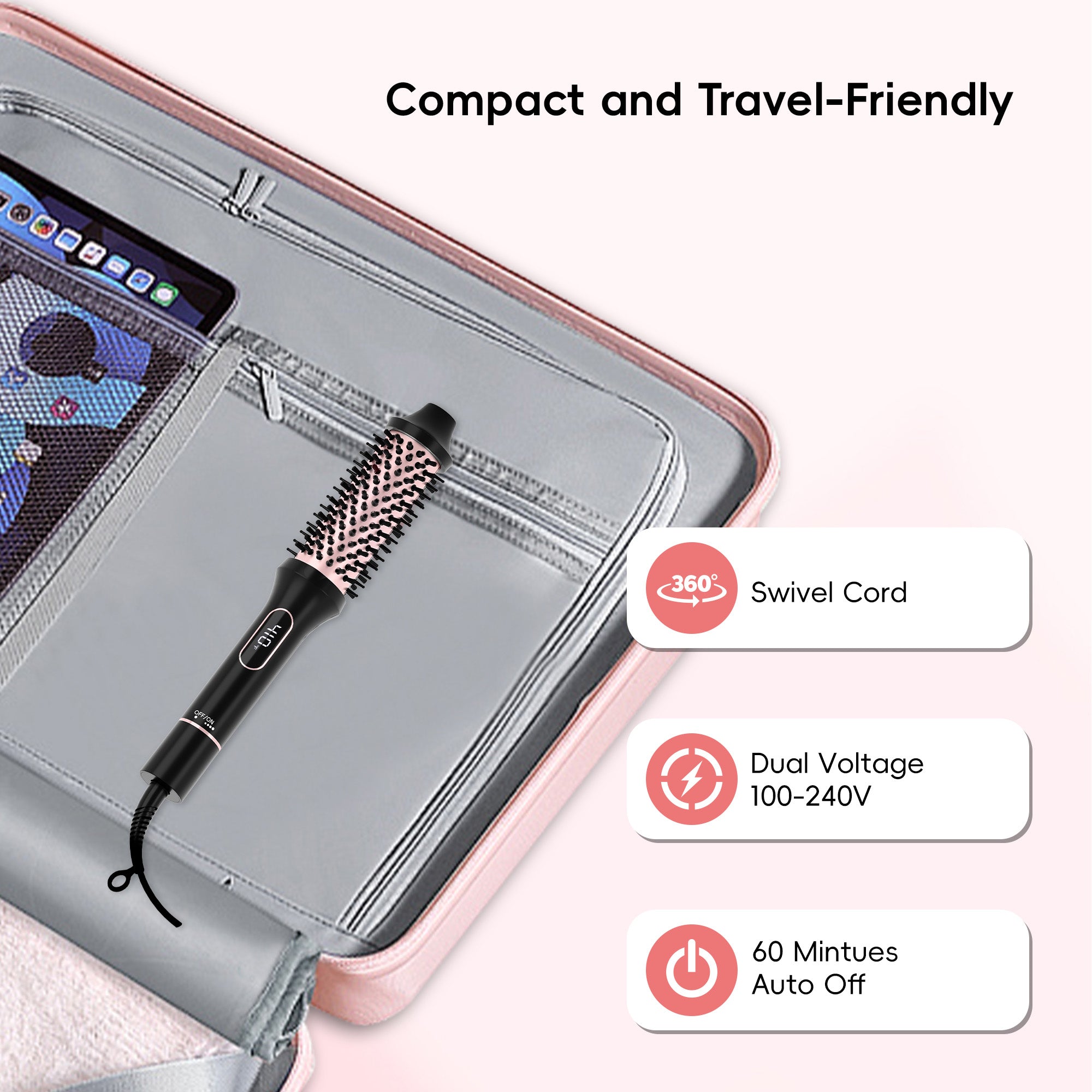 NICEBAY Heated Round Brush, Thermal Styling Brush, Thermal Brush, Electric Curling Brush With 6 Temp Settings