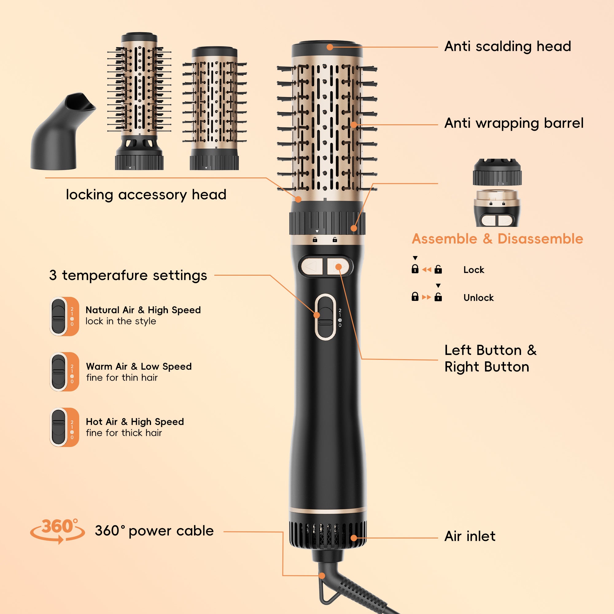 SKIMI Rotating Hair Dryer Brush, Auto Rotating Blow Dryer Brush Spinning, Negative Ionic Brush Blow Dryer, Round Brush Blow Dryer Volumize Curling
