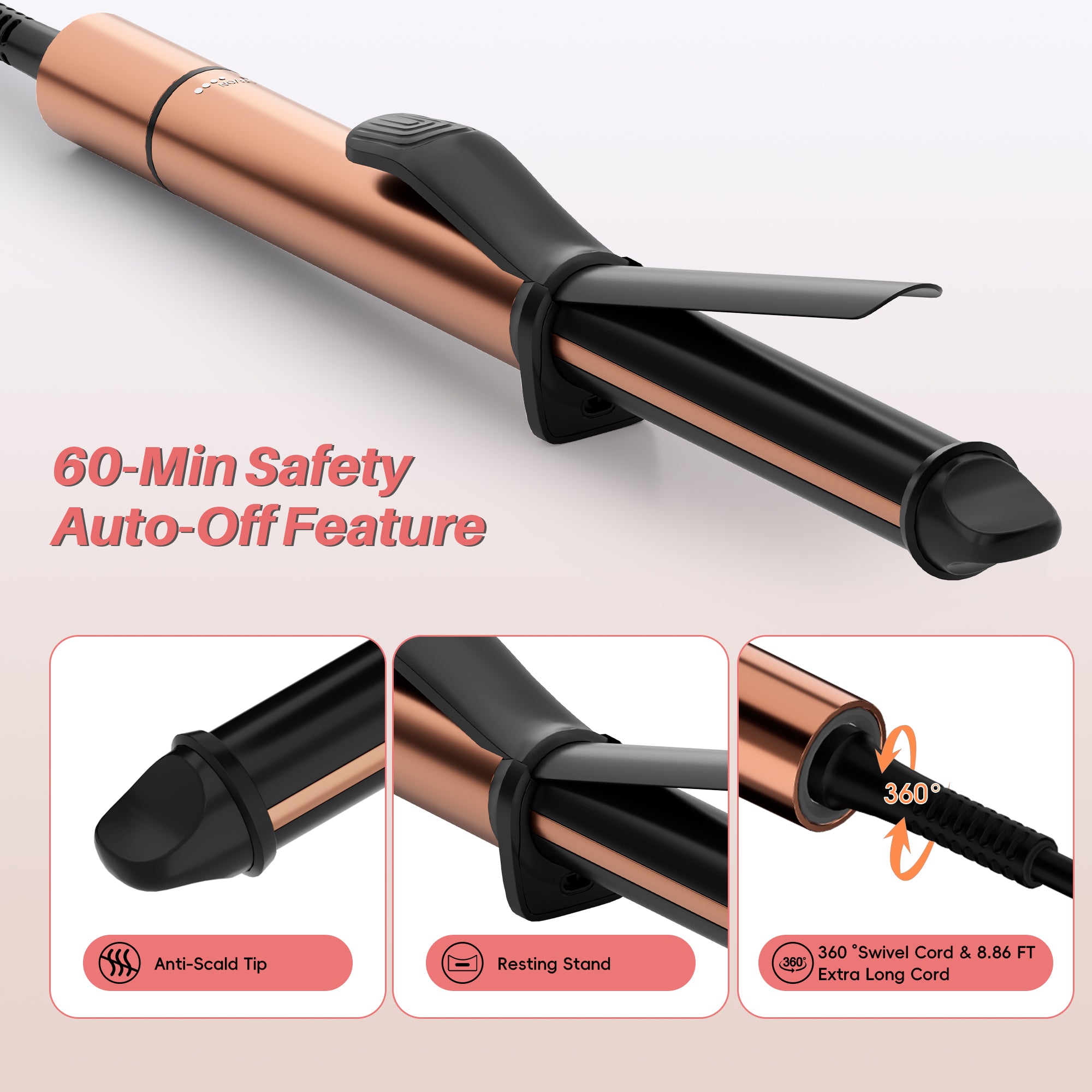 NICEBAY 1 Inch Ceramic Curling Iron Wand, 6 Temp Settings Up to 430F, Professional Curler for All Hair Types