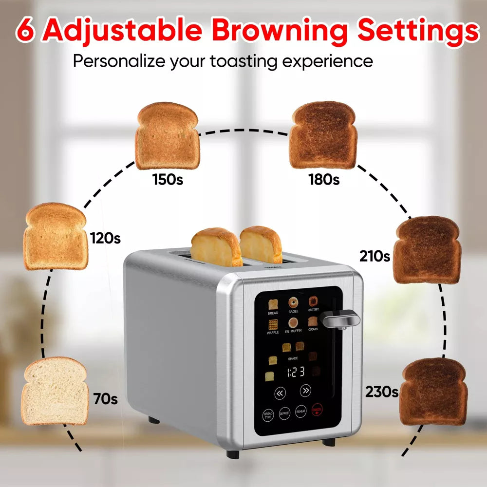 WHALL 2 Slice Toaster, Touchscreen Toasters 2 Slice Wide Slot, Stainless Steel Bread Toaster for Bagel & More, Smart Toaster Kitchen Deal