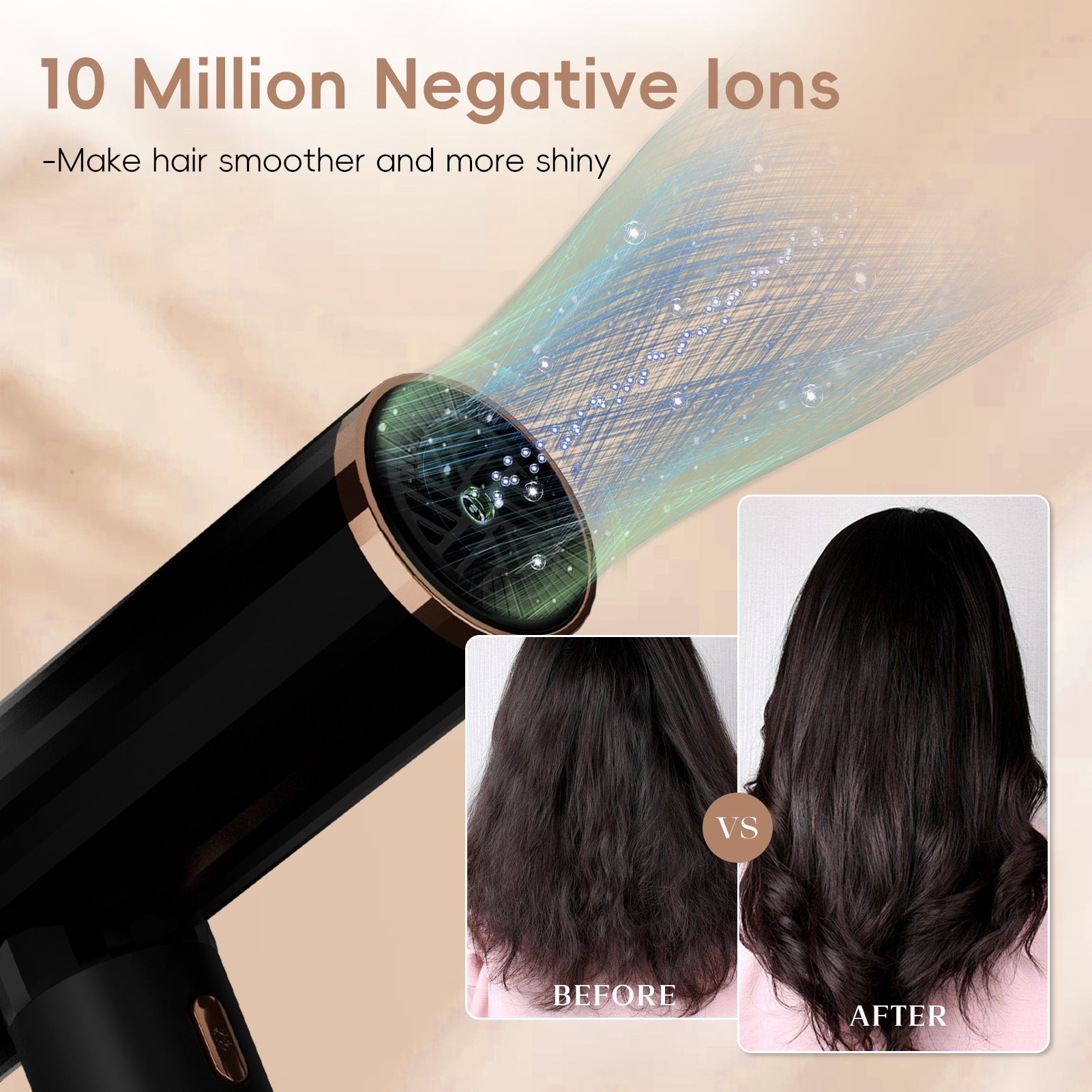 NICEBAY Hair Dryer with Brushless Motor, 110000RPM High-Speed Blow Dryer, Ionic Hair Dryer with Diffuser, Lightweight & Fast Drying, Low Noise, 1600W