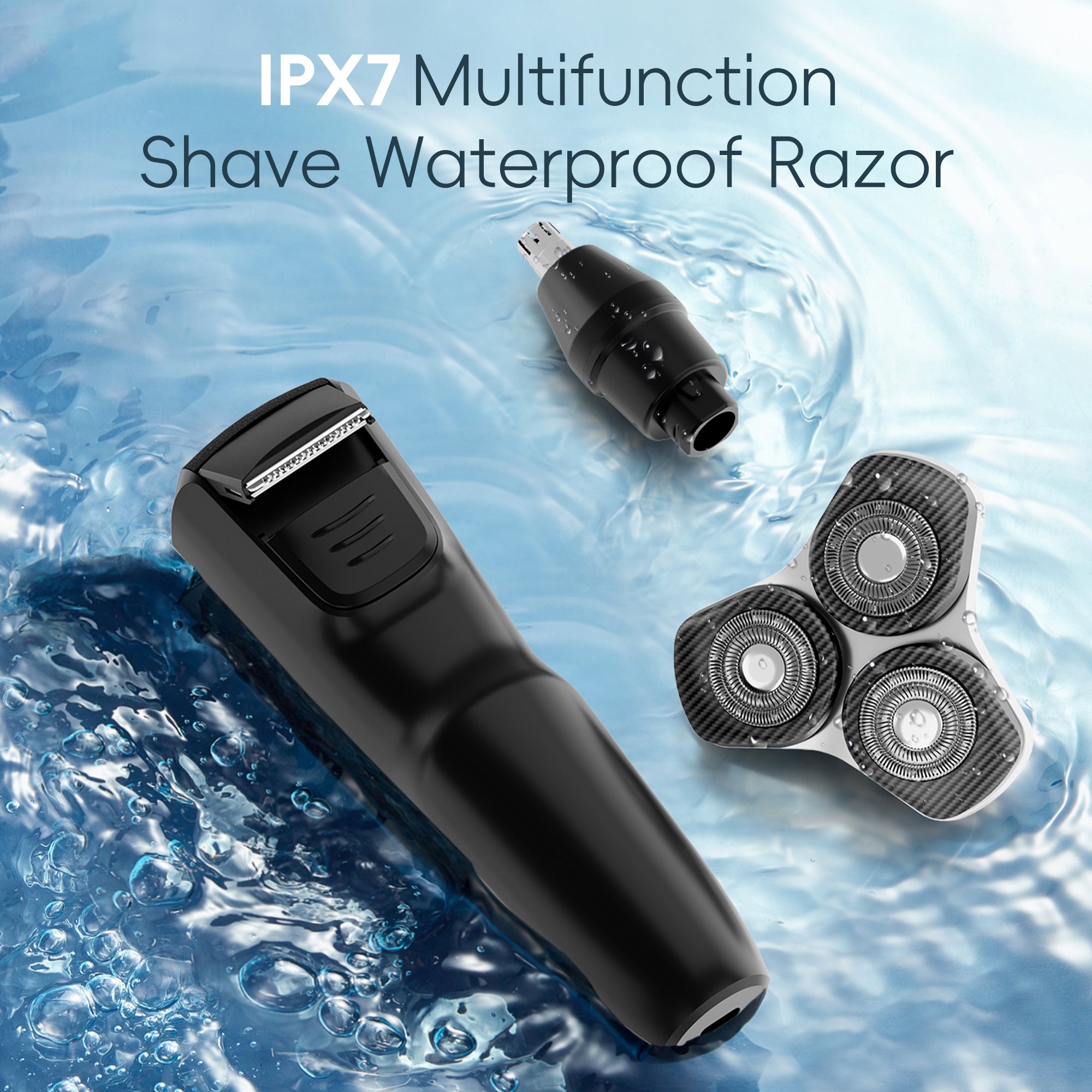 NICEBAY Electric Razor for Men, Wet/Dry Electric Shaver with Nose Trimmer, LED Display, Travel Lock, Type-C Charging Stand, IPX7 Waterproof