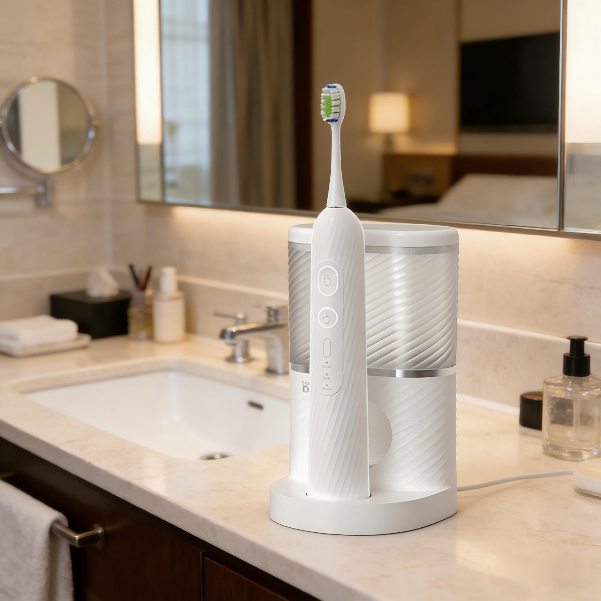 NICEBAY Portable Water flosser with Electric Toothbrush, 2 in 1 Oral Teeth Cleaning Kit, Electric Toothbrush and flosser Combo, Water Flosser for Travel and Home(White)