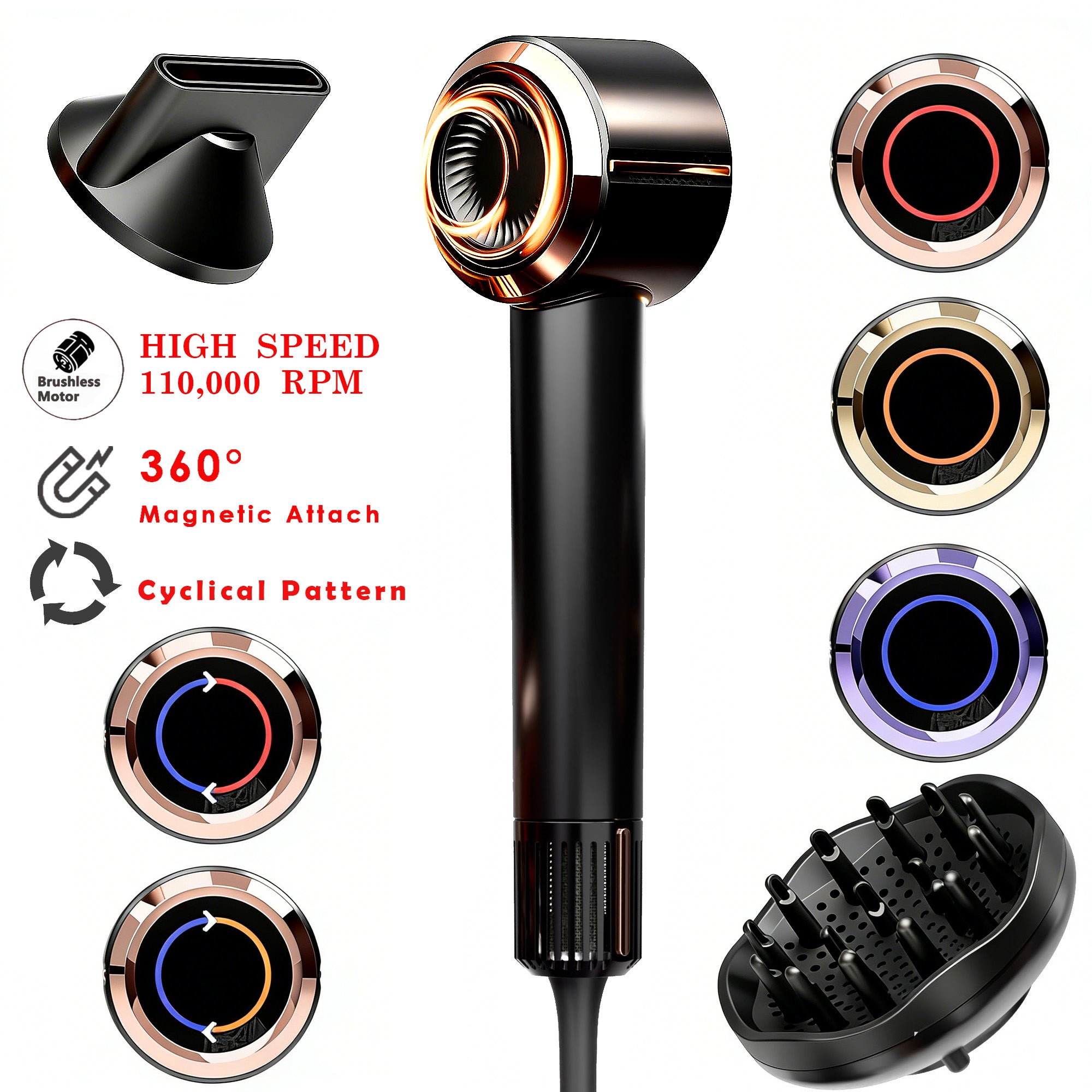 NICEBAY by SKIMI Hair Dryer, Ionic Blow Dryer 110,000 RPM High-Speed Brushless Motor, Travel Mini Hair Dryer For Women, Small Hair Dryer Diffuser
