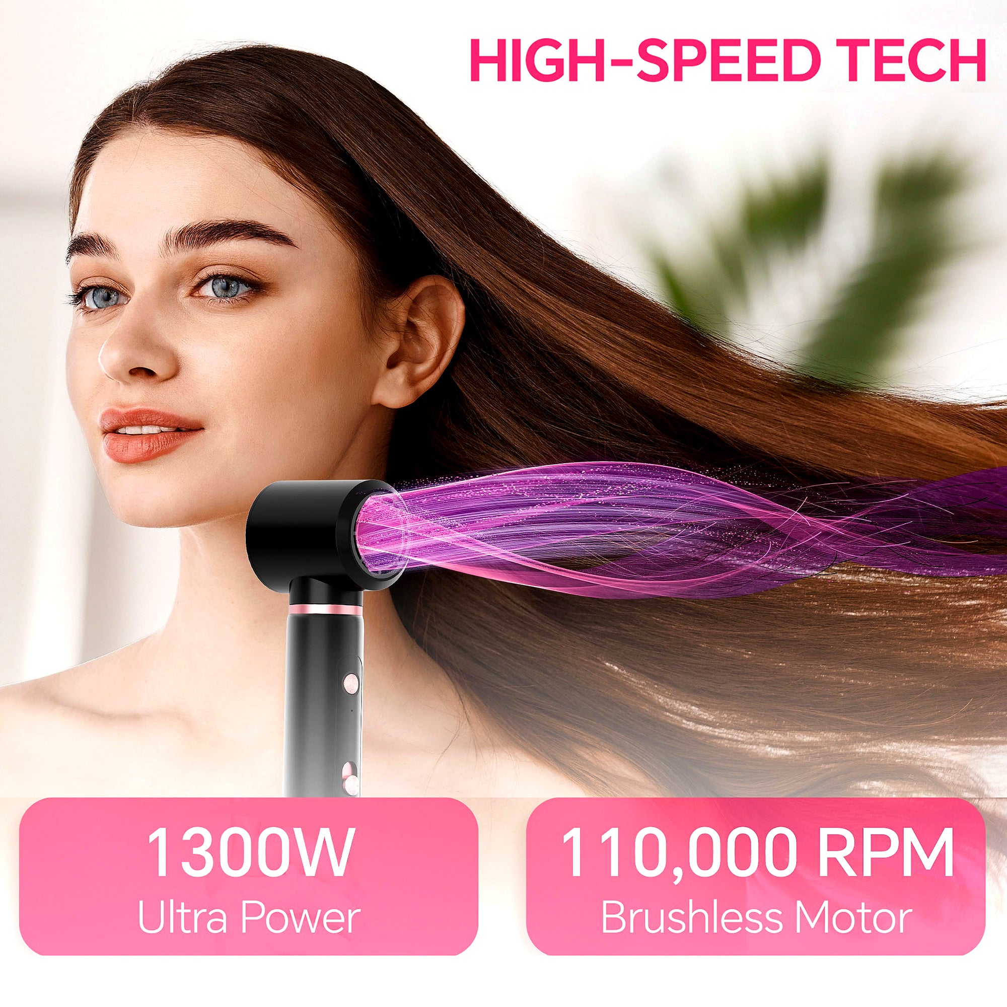 NICEBAY Hair Dryer Brush, Hot Air Brush with 110000RPM Brushless Motor, Blowout Dryer Brush 1300W,Hair Curling Iron