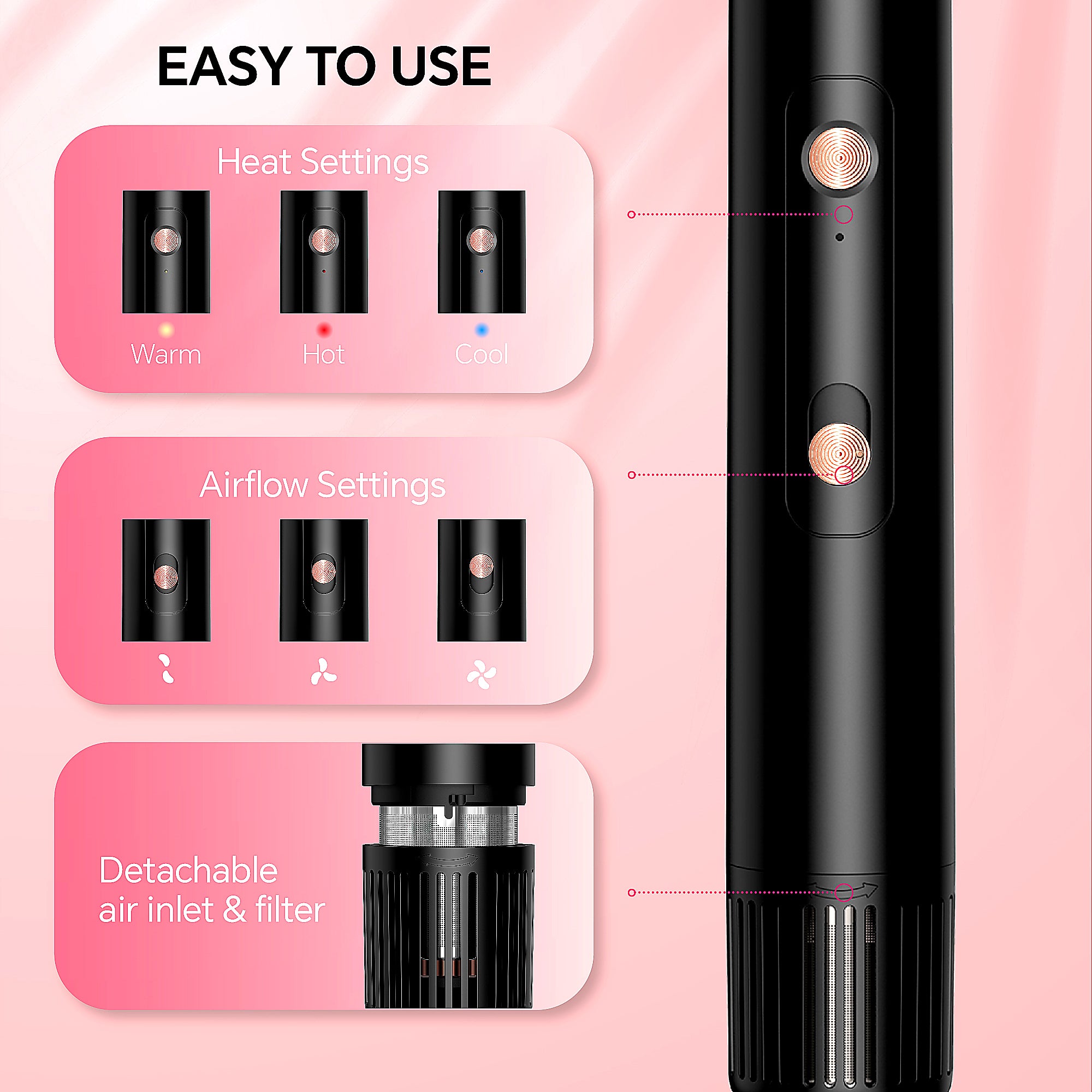 NICEBAY Hair Dryer Brush, Hot Air Brush with 110000RPM Brushless Motor, Blowout Dryer Brush 1300W,Hair Curling Iron