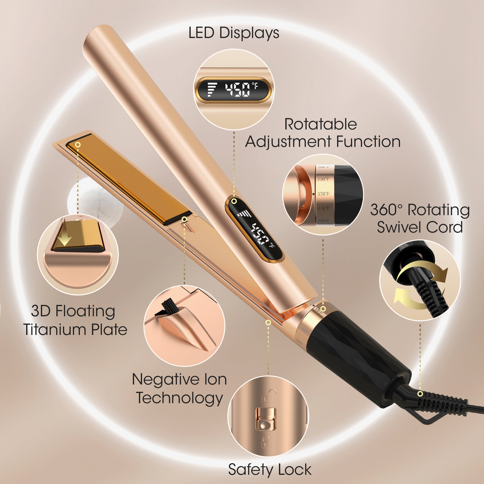 SKIMI Hair Straightener, 1 Inch Flat Iron, Negative Ionic Curling, Hair Curler For Travel, Mini Flat Straightener Iron, Dual Voltage, LED Display