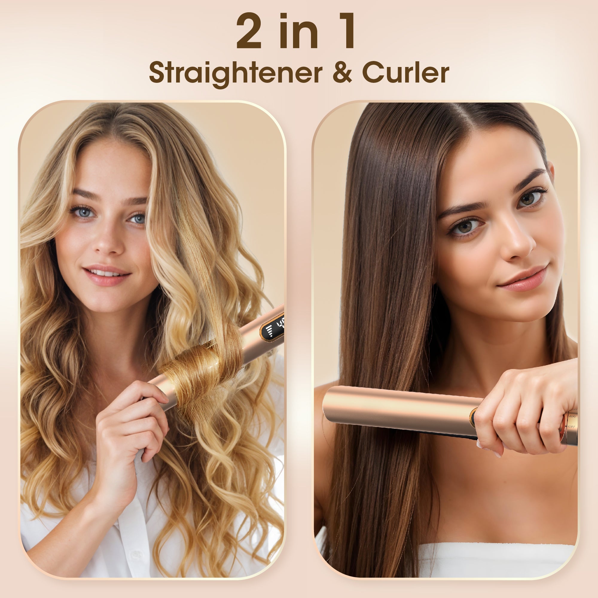 SKIMI Hair Straightener, 1 Inch Flat Iron, Negative Ionic Curling, Hair Curler For Travel, Mini Flat Straightener Iron, Dual Voltage, LED Display