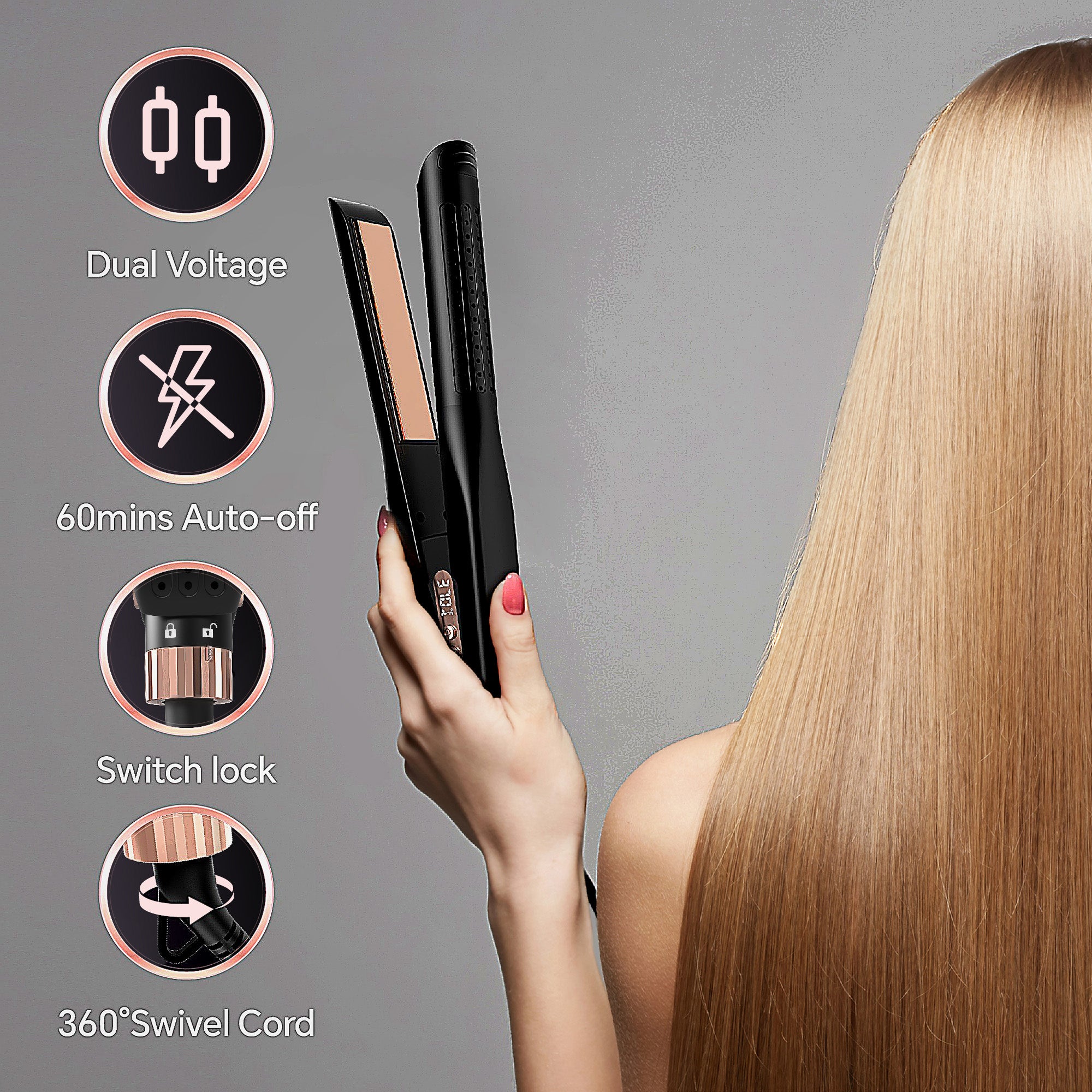 NICEBAY Airflow Styling Curling Iron, Hair Straightener, 1 inch Curling Wand, 360° Cool Air Vent, Flat Iron, Universal Voltage
