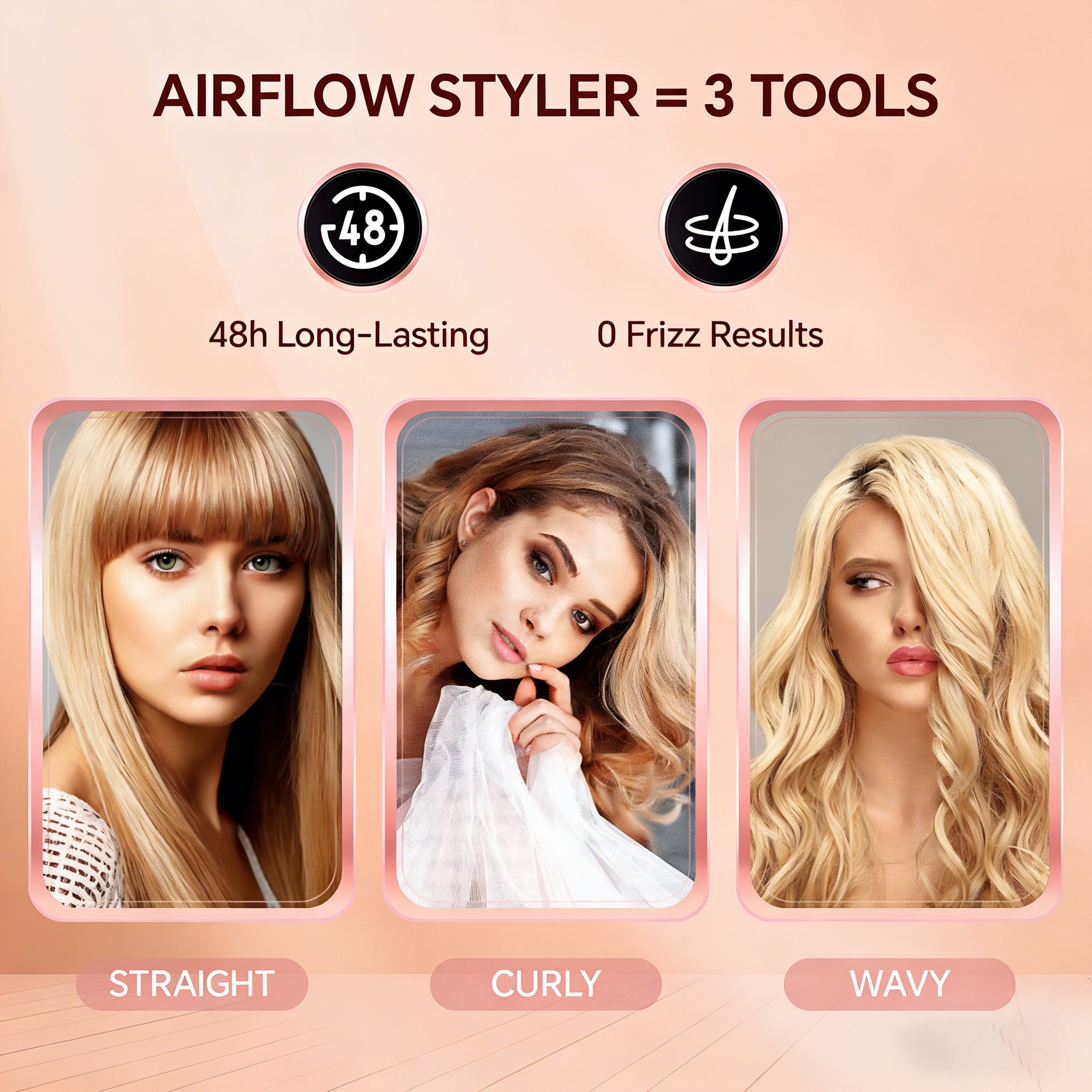 NICEBAY Airflow Styling Curling Iron, Hair Straightener, 1 inch Curling Wand, 360° Cool Air Vent, Flat Iron, Universal Voltage