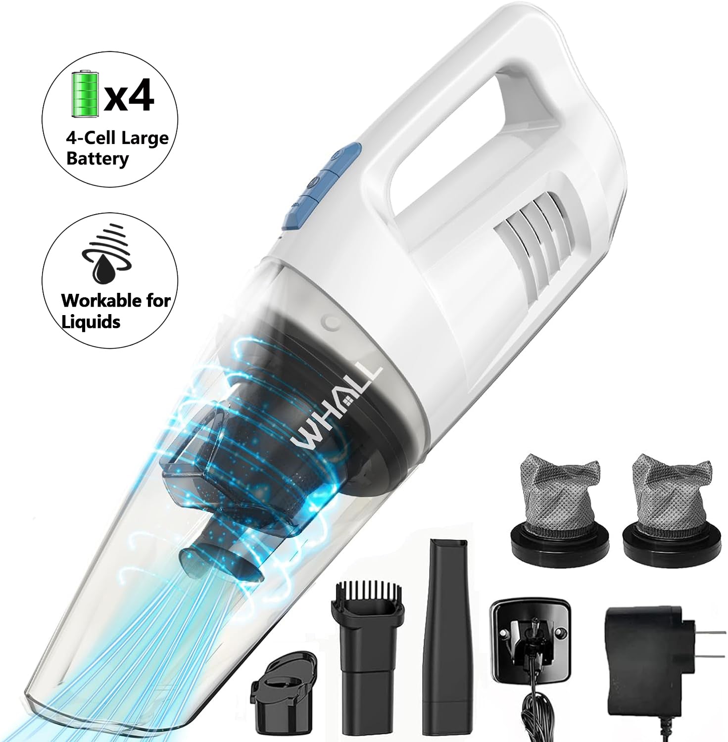 WHALL 8500PA Handheld Cordless Vacuum, Wet/Dry Function for Car/Home, Portable Lightweight Design with LED Lamp
