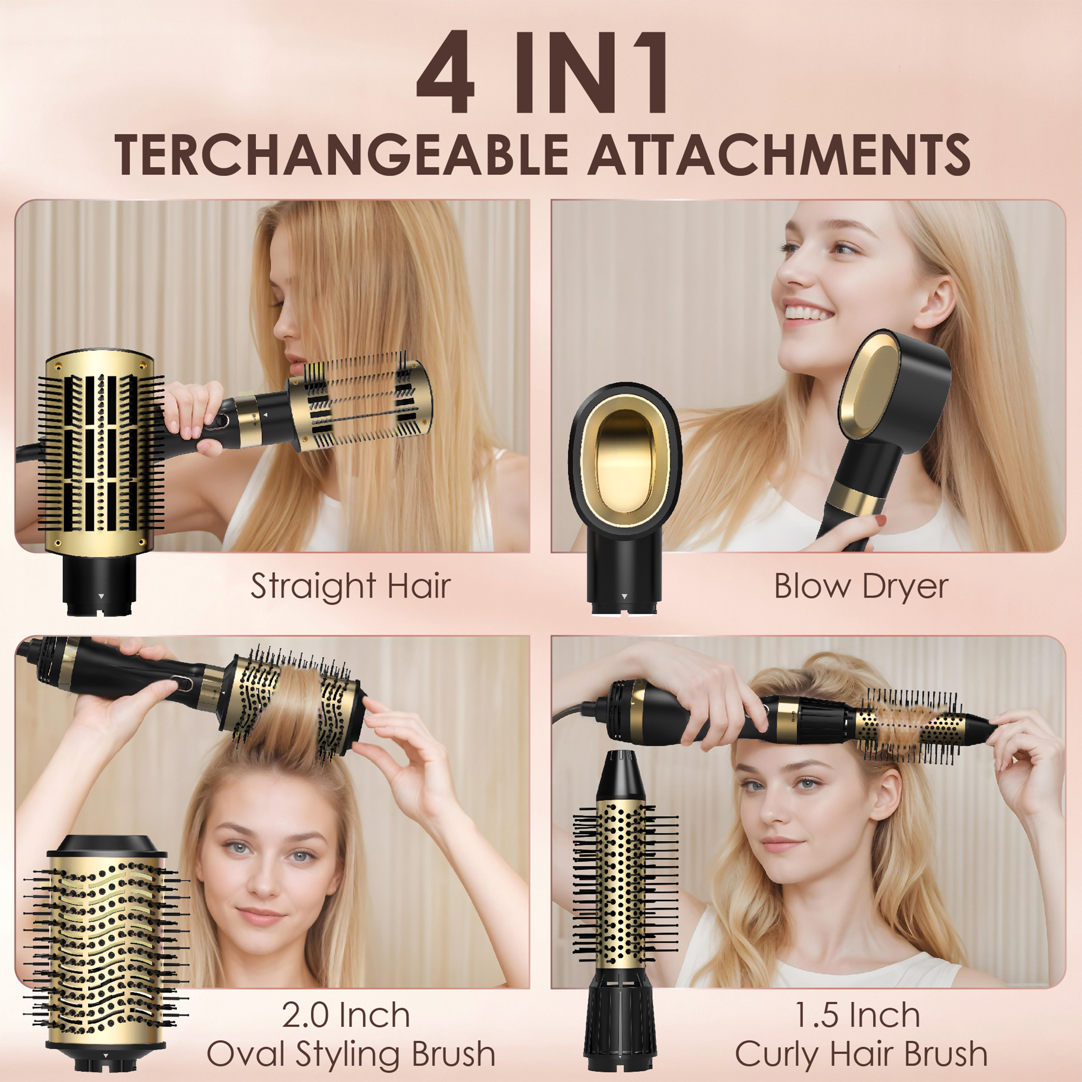 Hot Air Brush, Blow Dry Brush, Hair Dryer for Curling, Straightening, Ceramic Blowout Brush, Volumizer, Hair Styler for Smooth Shiny