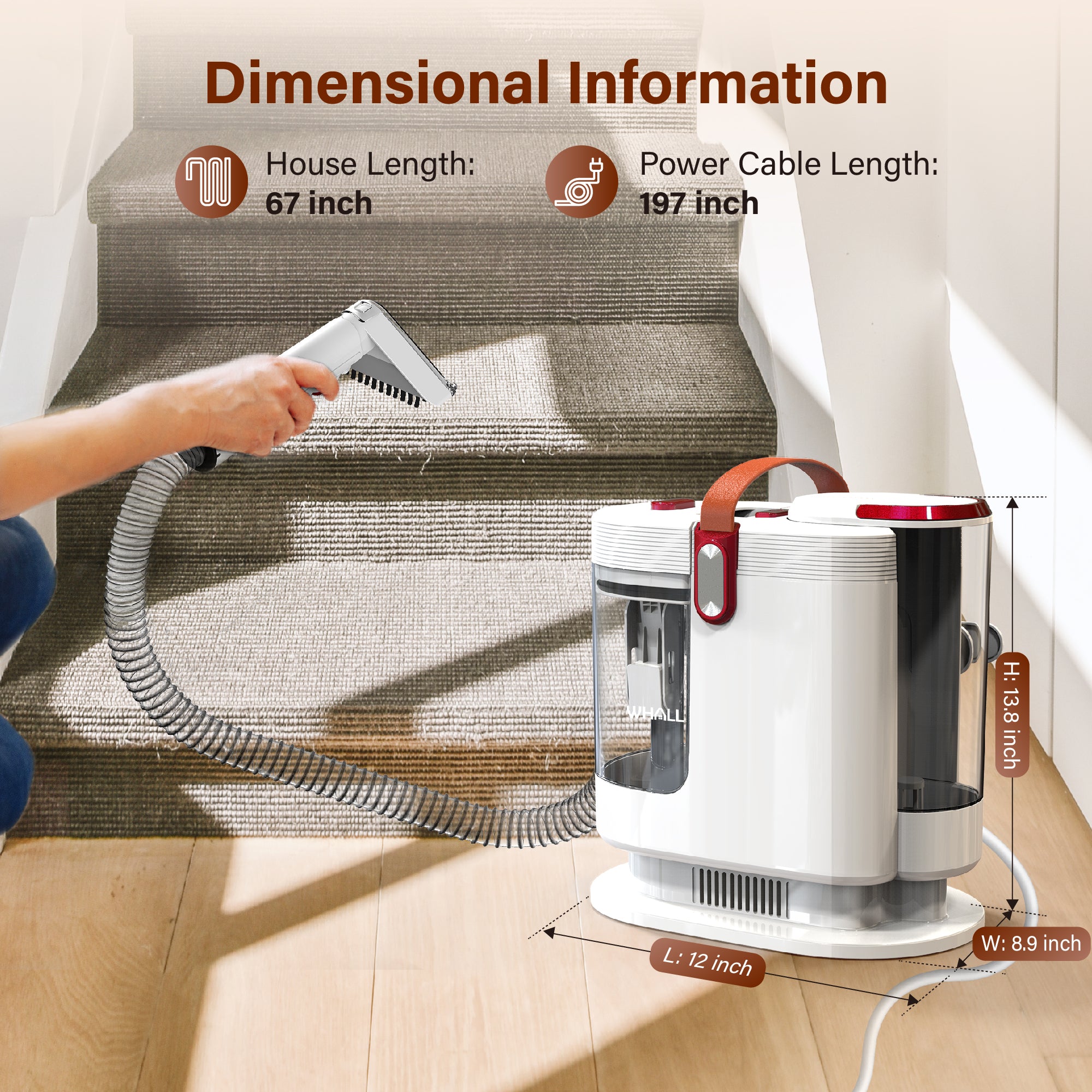 WHALL Portable Carpet Cleaner, Removes Pet Stains from Carpet/Upholstery/Car Seats Wide Path Tool & Self-Cleaning