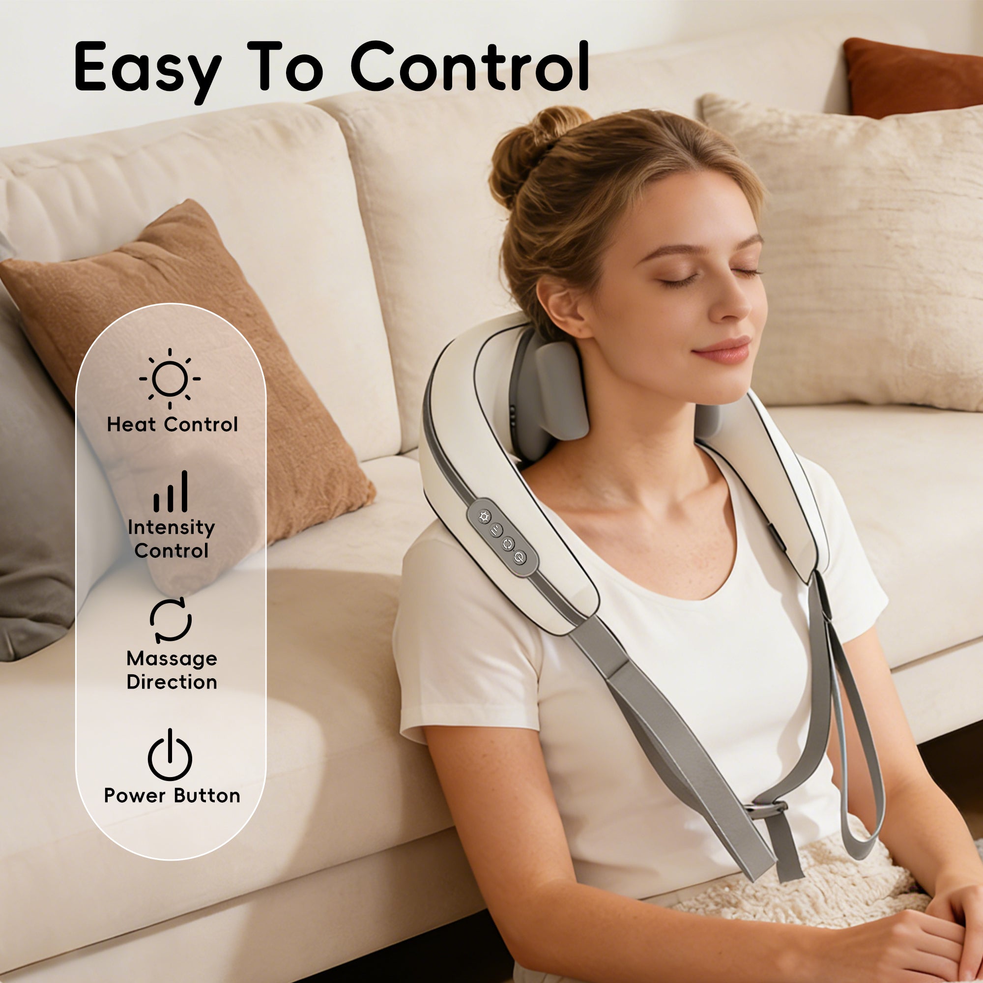 Portable Neck Massager with Heat, Ergonomic Design, 3-Level Constant Temperature, Detachable Washable Cover, Rechargeable