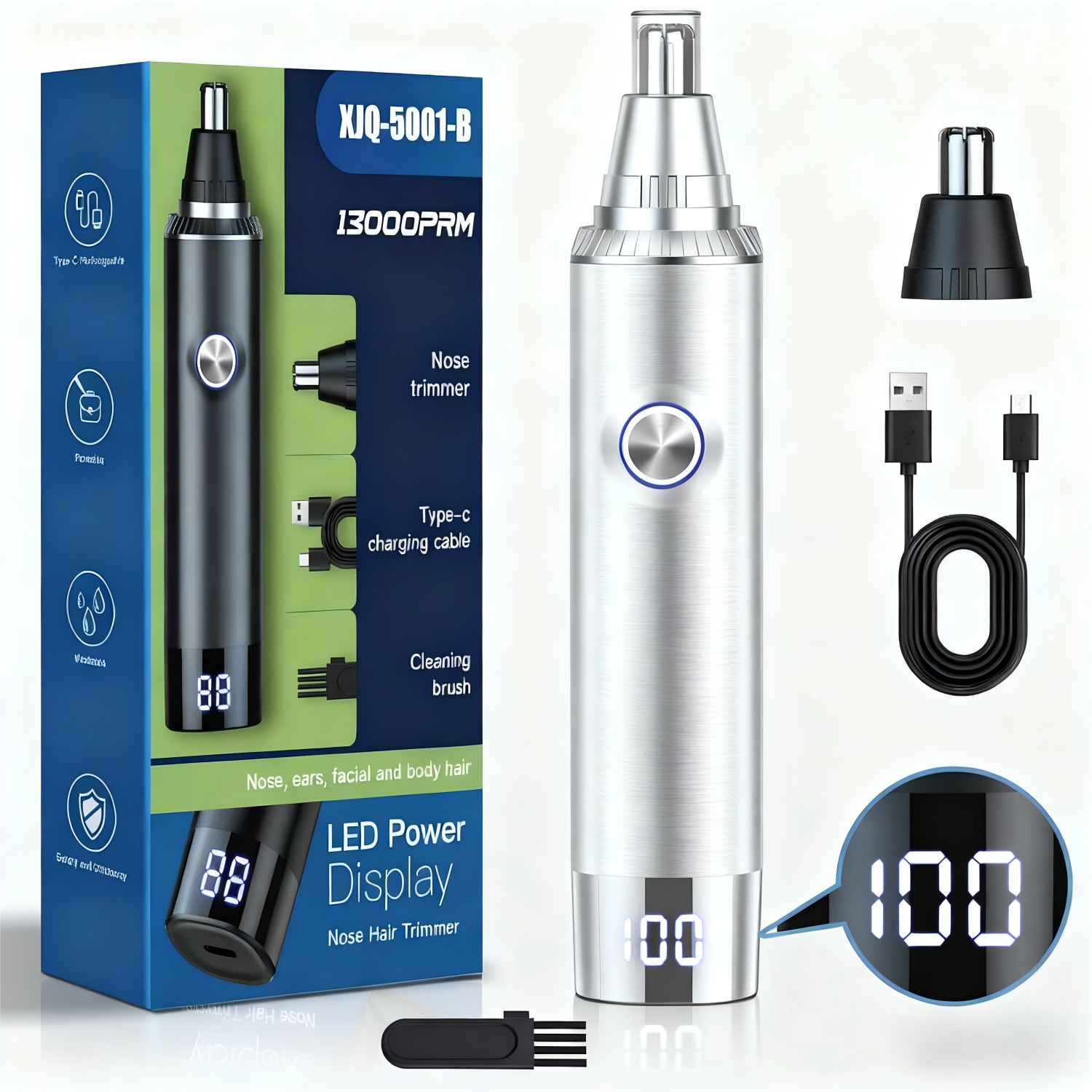NICEBAY Ear & Nose Hair Trimmer with LED Display for Men