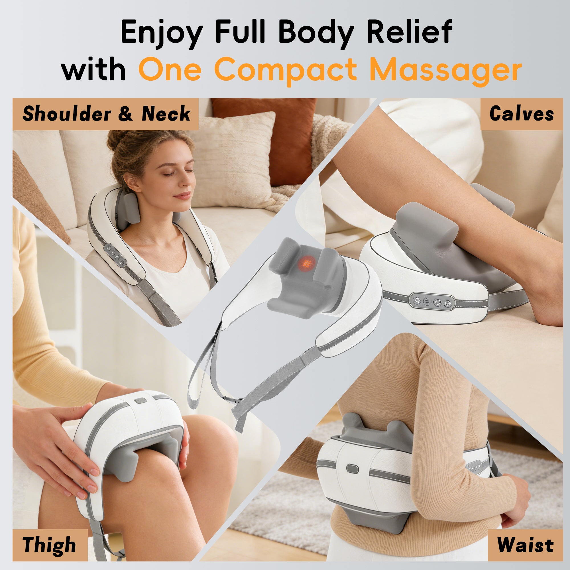 NICEBAY Neck Massager with Heat, Type-C Rechargeable, White