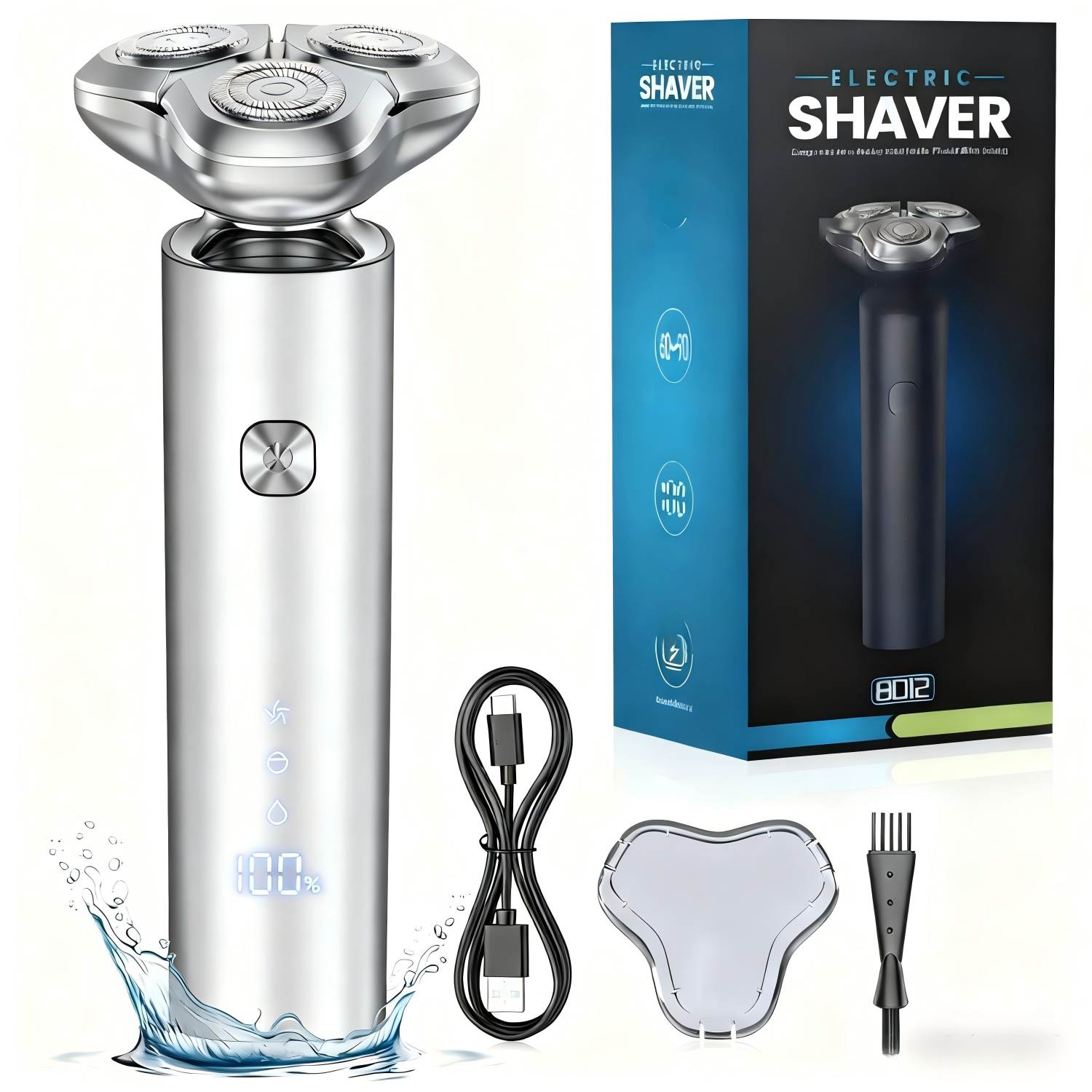 NICEBAY Electric Razor for Men, 3D Floating Head Rotary Shaver with LED Display, Type-C Fast Charging, IPX7 Waterproof, Travel Lock