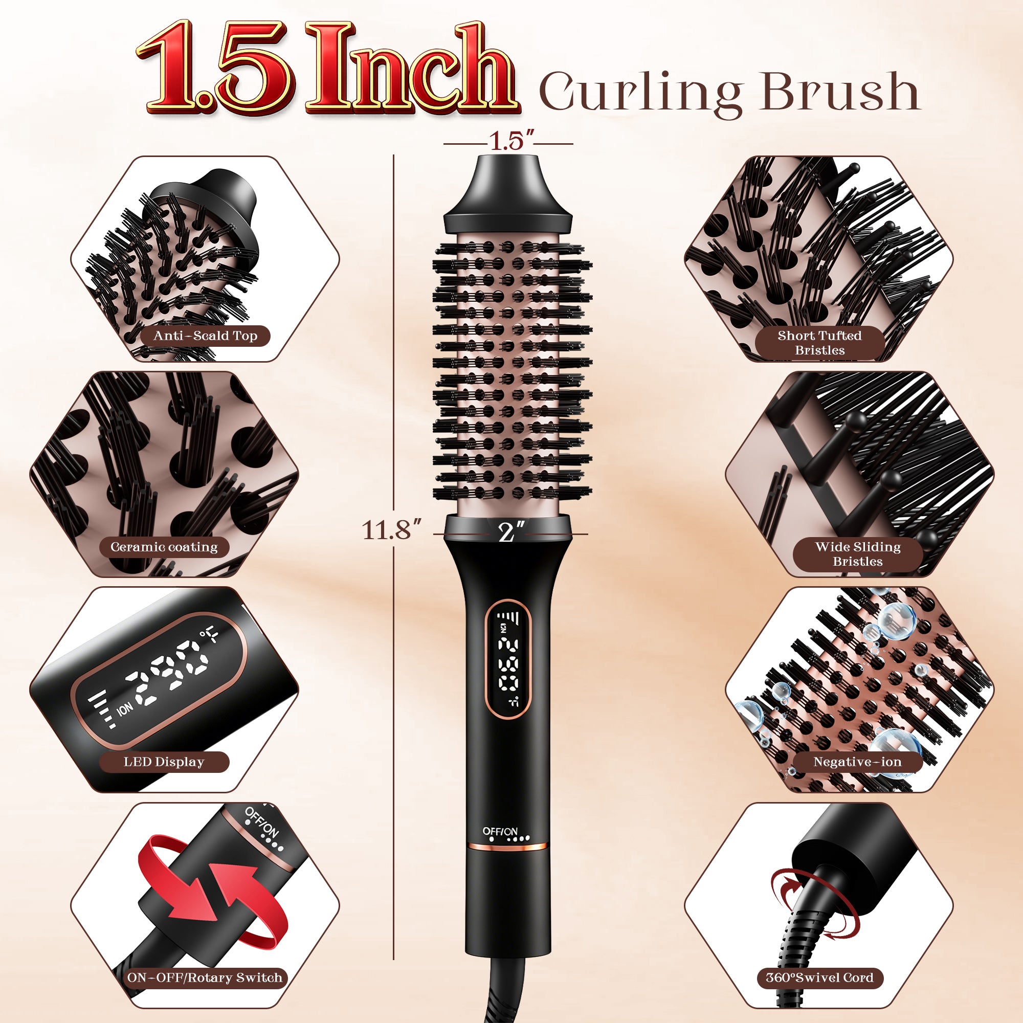 SKIMI Thermal Brush, Heated Round Brush,Curling Iron, Electric Curl Wand Anti-Scald Nylon Bristles