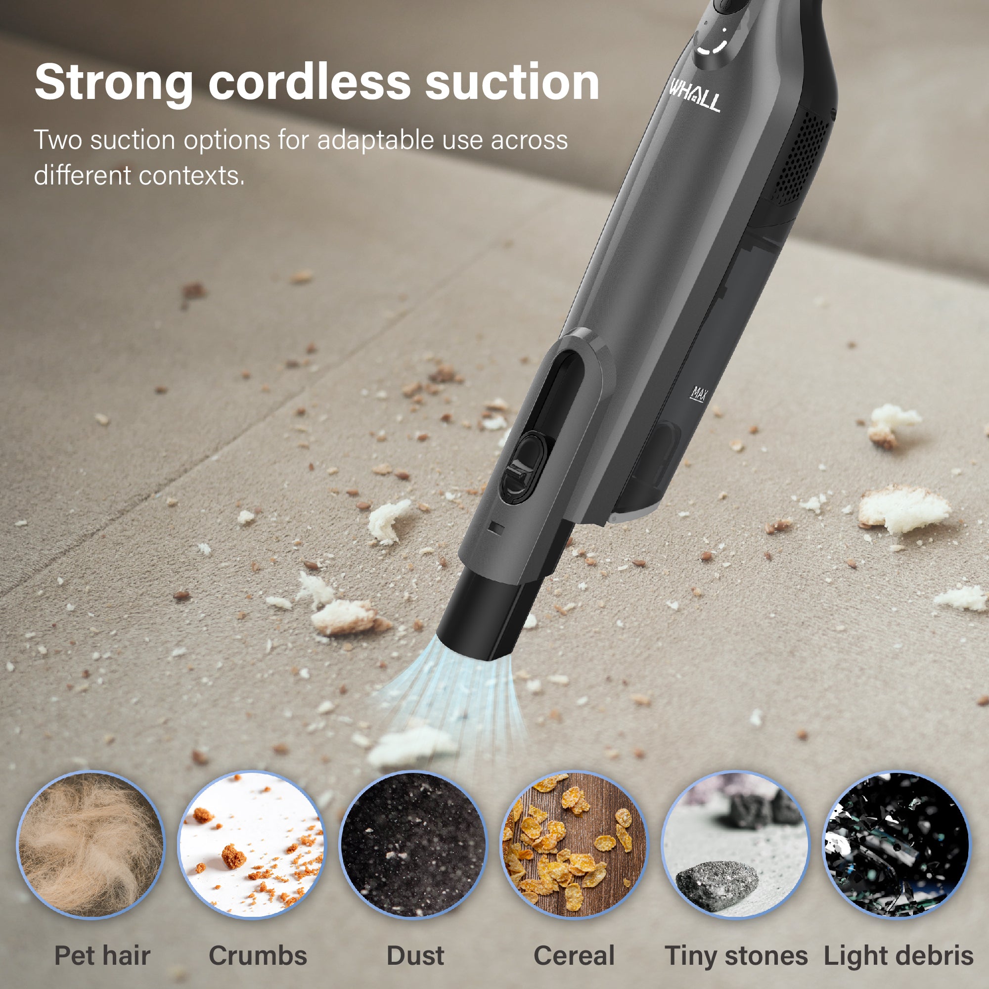 WHALL Cordless Handheld Vacuum Cleaner, Powerful Suction & LED Light, Suitable for Home and Car Cleaning